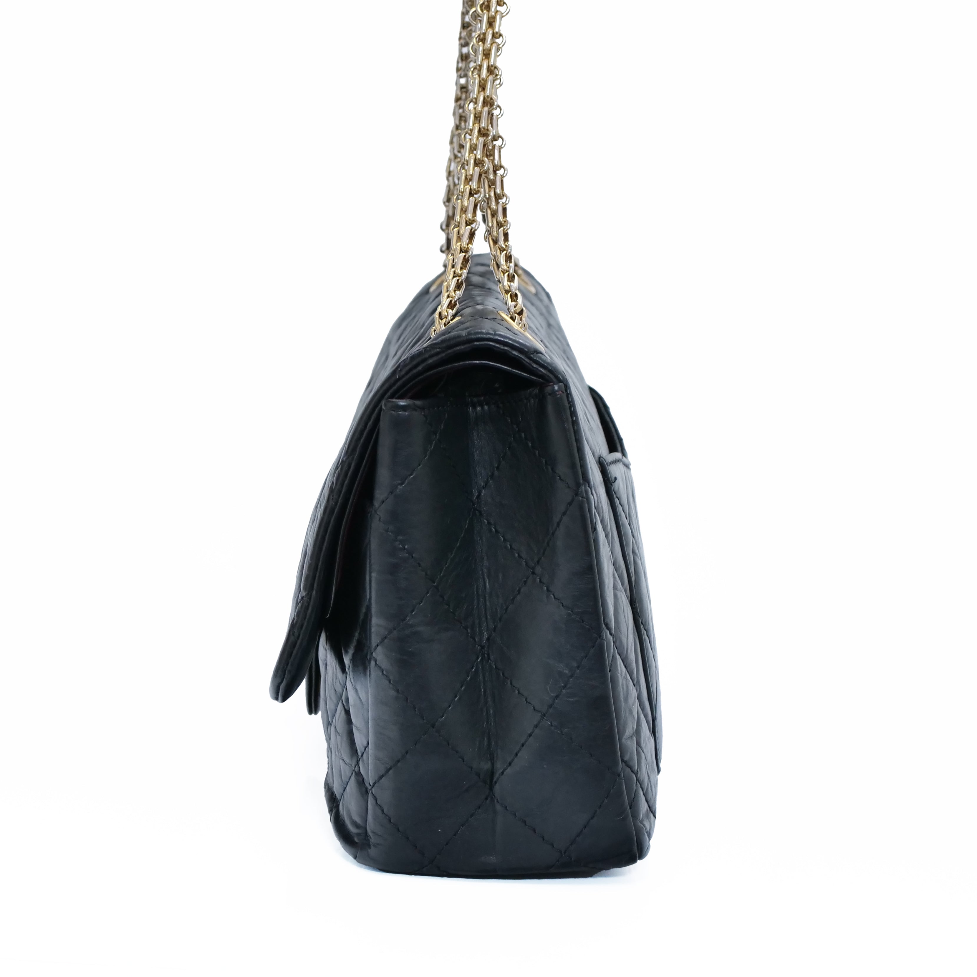 CHANEL 2.55 Matelassé W Flap shoulder Bag Black