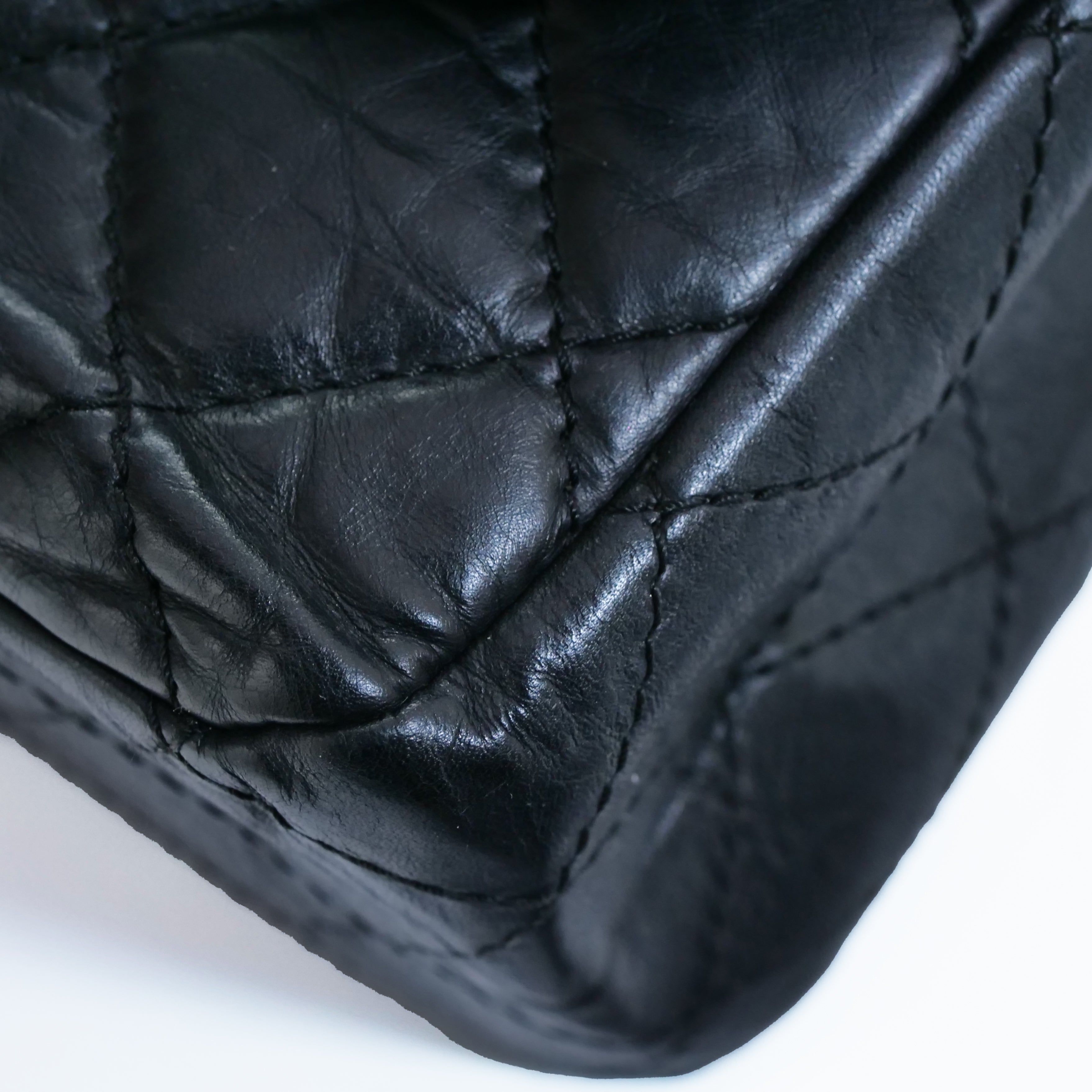 CHANEL 2.55 Matelassé W Flap shoulder Bag Black