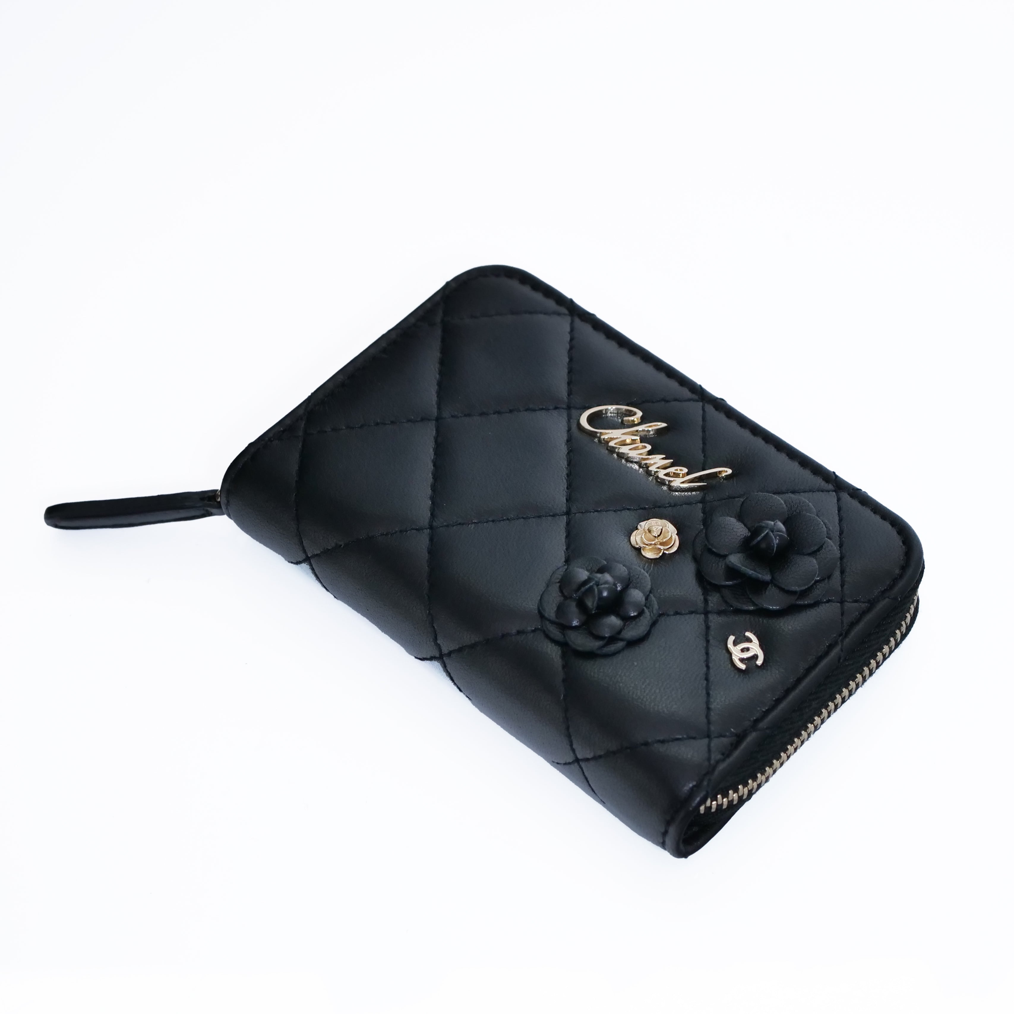 CHANEL Camellia Card Case & Coin Purse Black