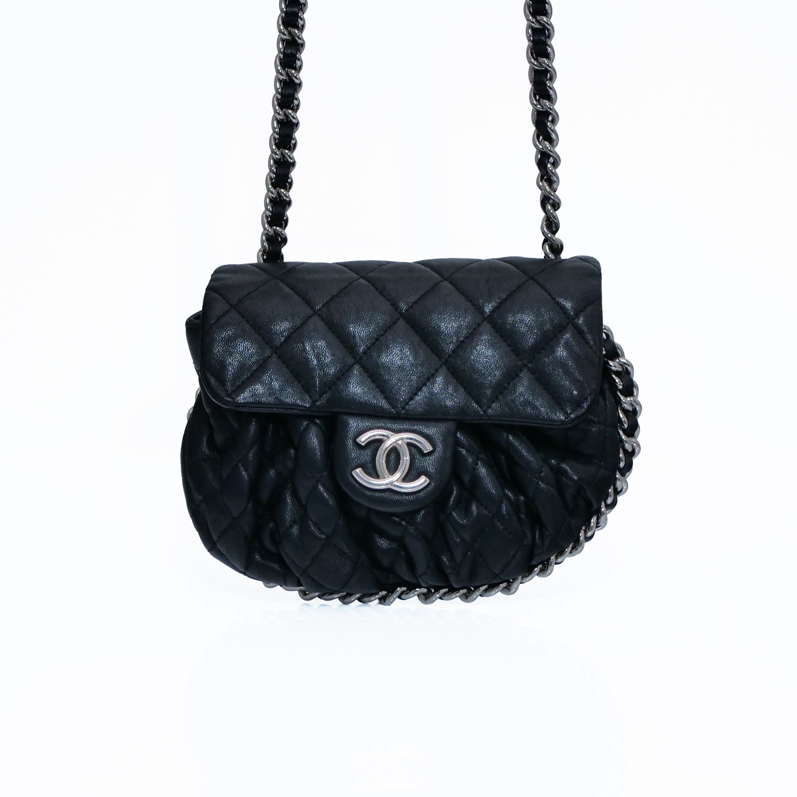 CHANEL Matelassé Luxury Chain Around Cain Shoulder Bag Lambskin Black