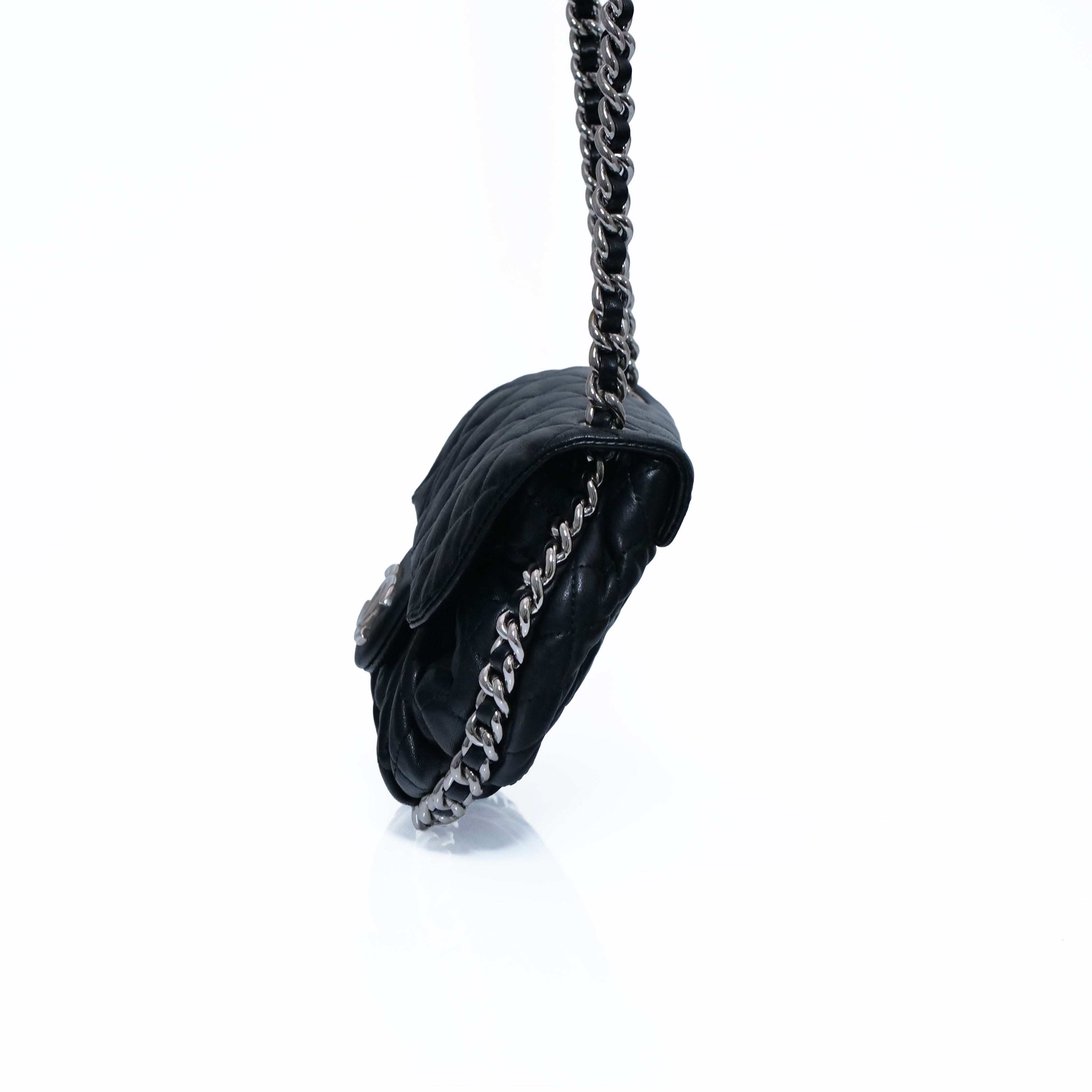 CHANEL Matelassé Luxury Chain Around Cain Shoulder Bag Lambskin Black