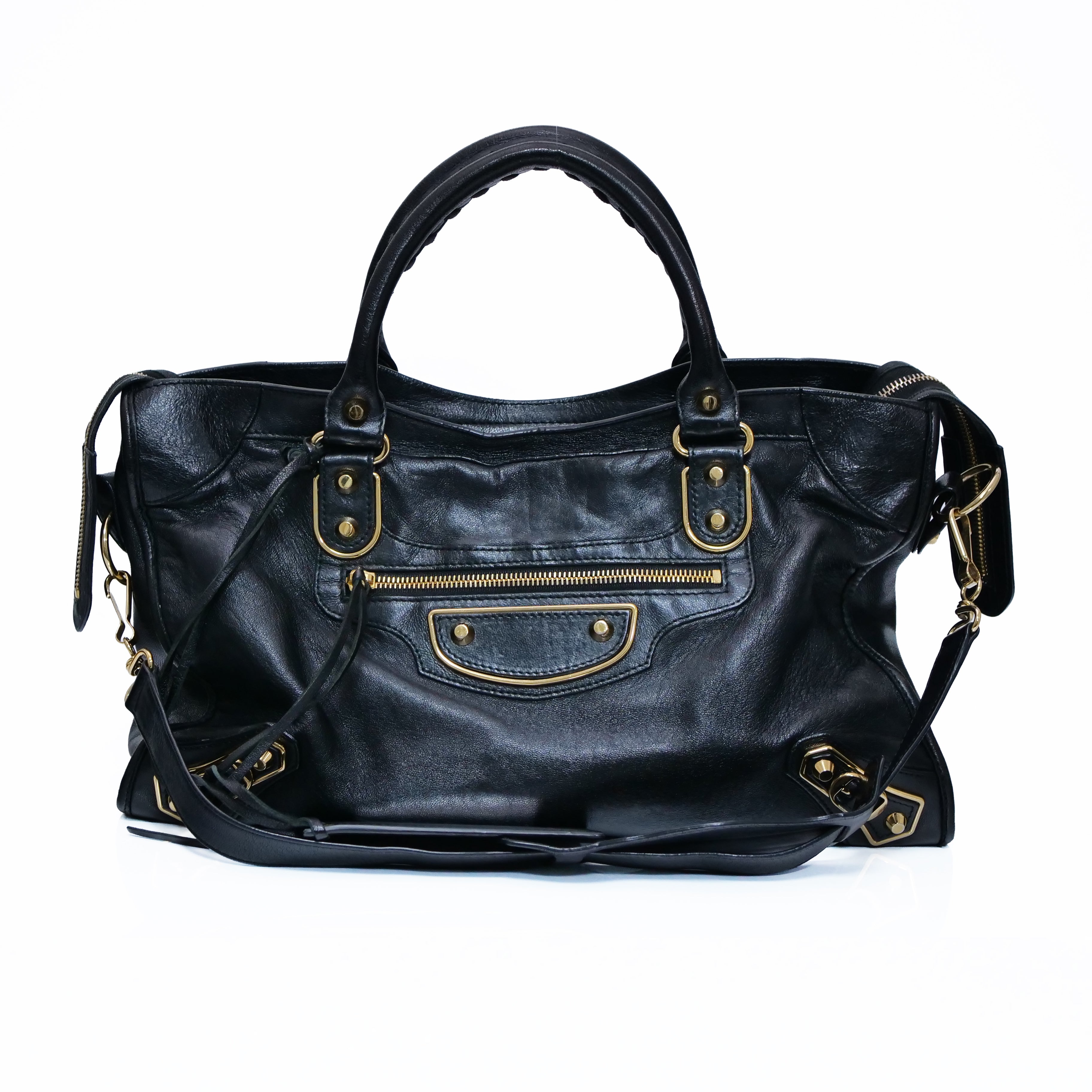 BALENCIAGA Classic City Metallic Edge Hand Bag Leather 390154 Black