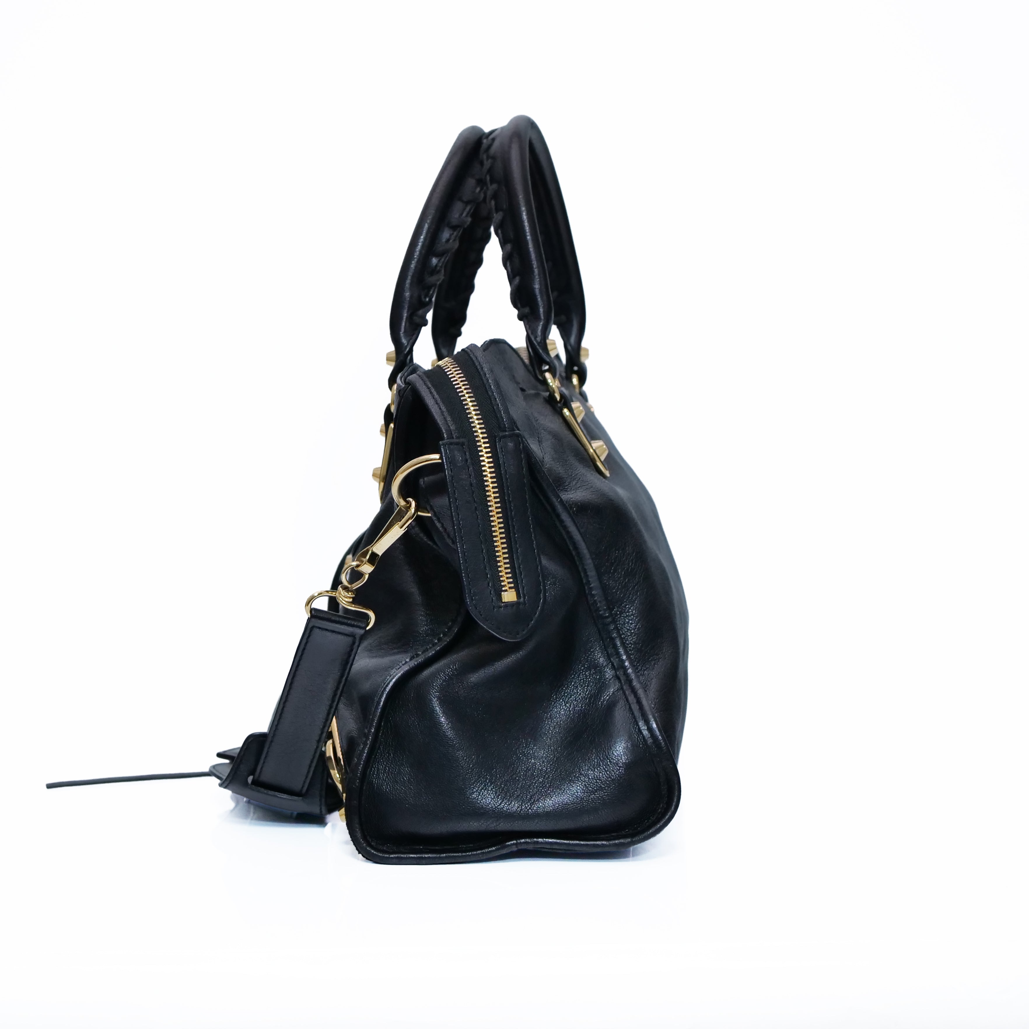 BALENCIAGA Classic City Metallic Edge Hand Bag Leather 390154 Black
