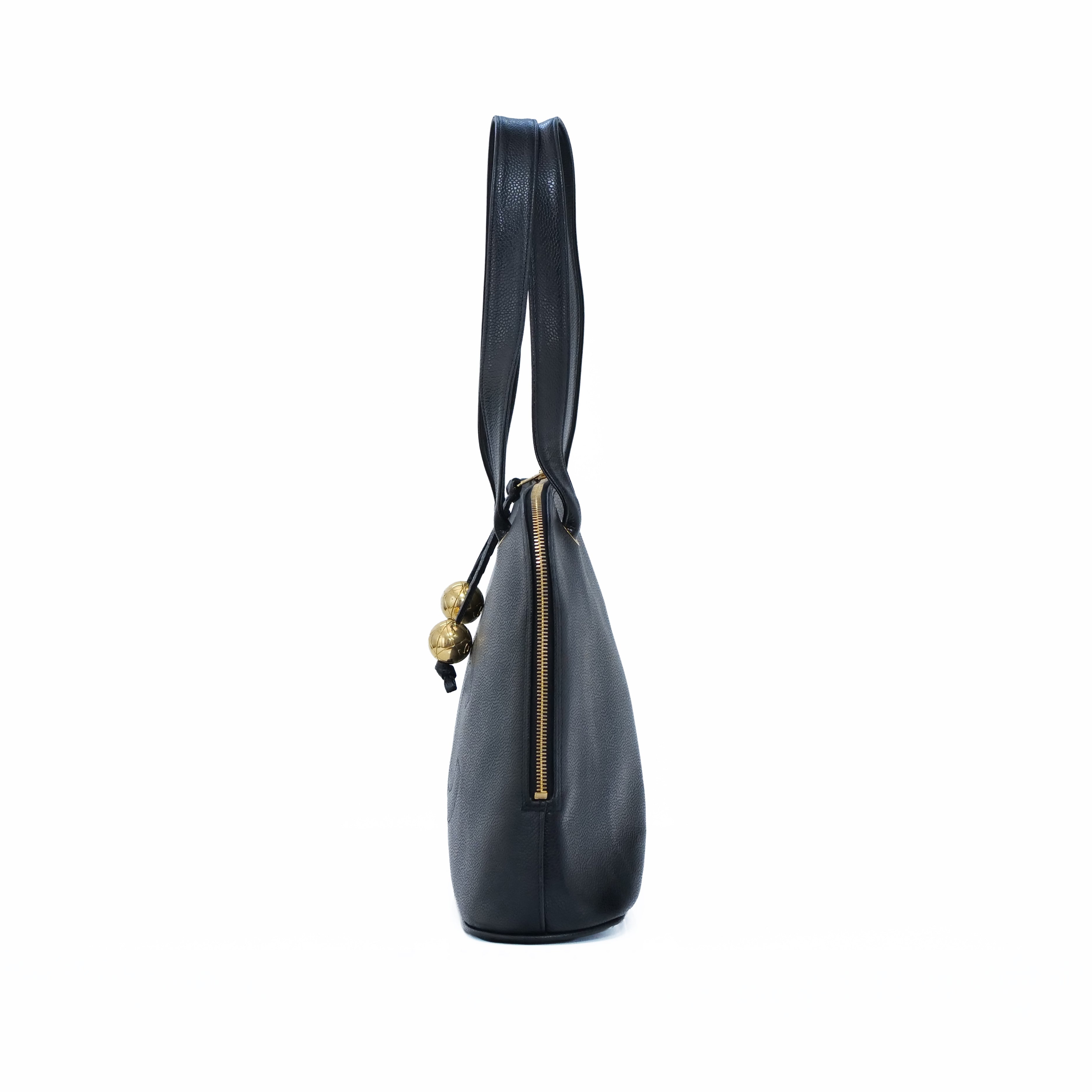 CHANEL Caviar Leather Coco Ball Tote Bag Black