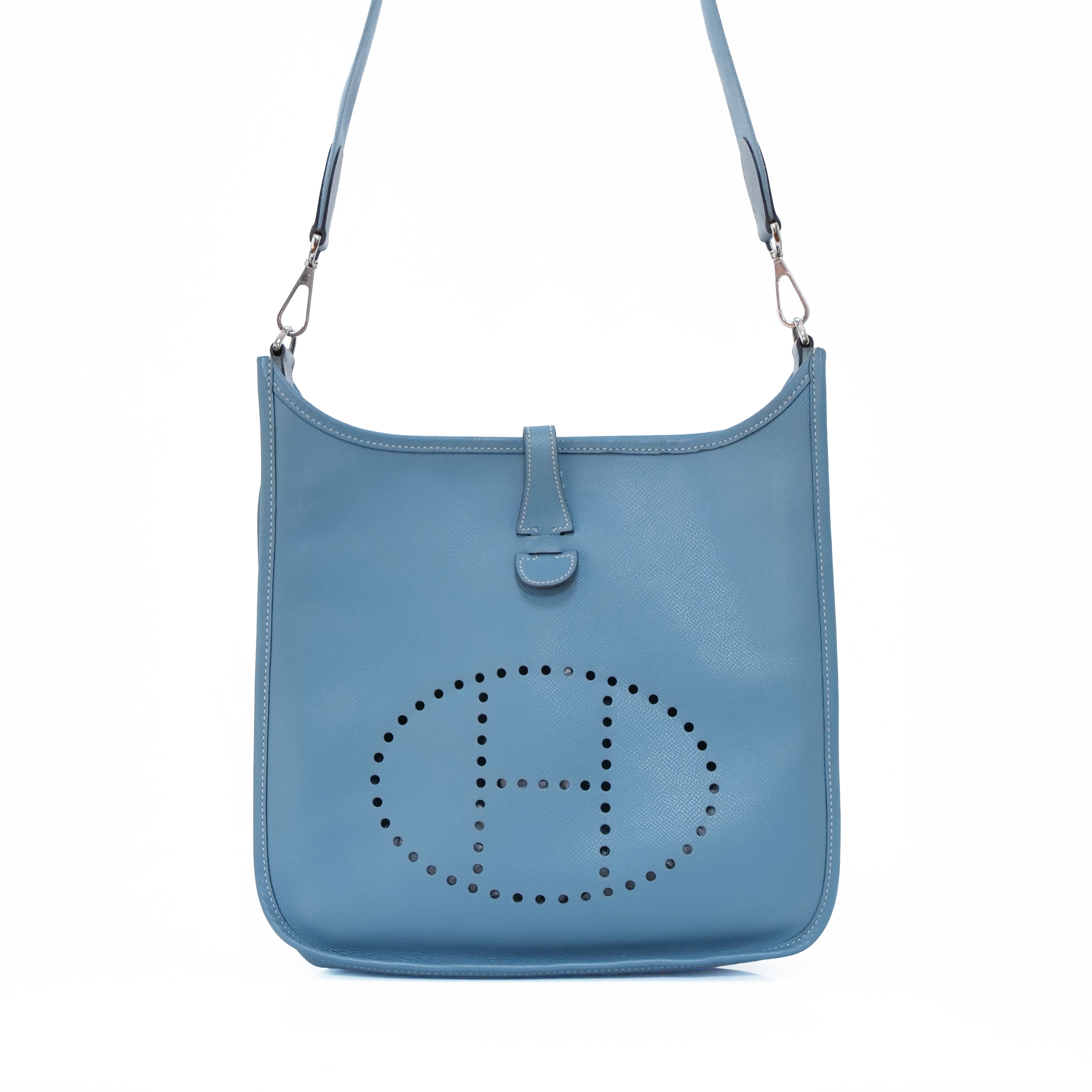 HERMÈS Evelyne II PM Shoulder Bag Blue Jean Epsom □K Stamp