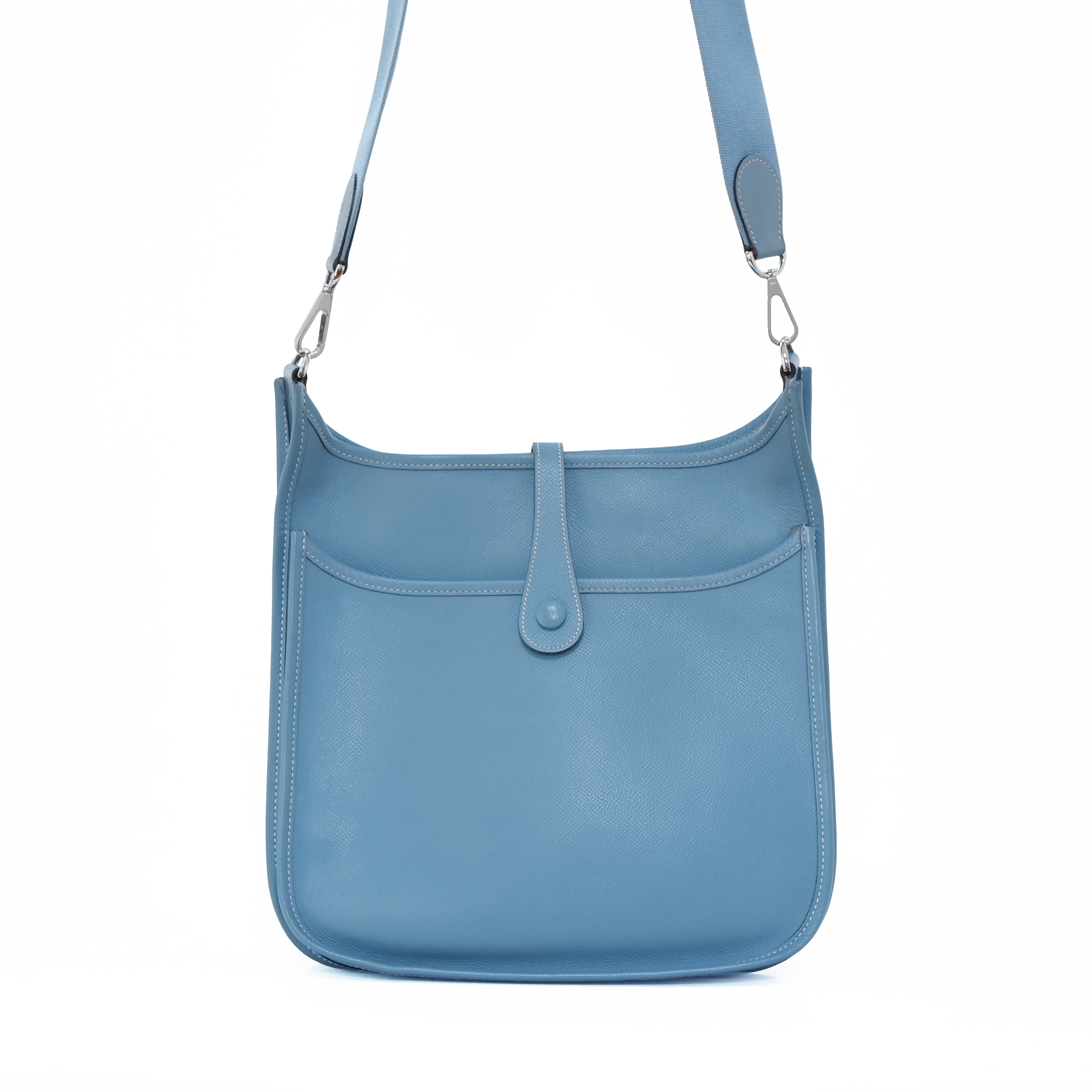 HERMÈS Evelyne II PM Shoulder Bag Blue Jean Epsom □K Stamp