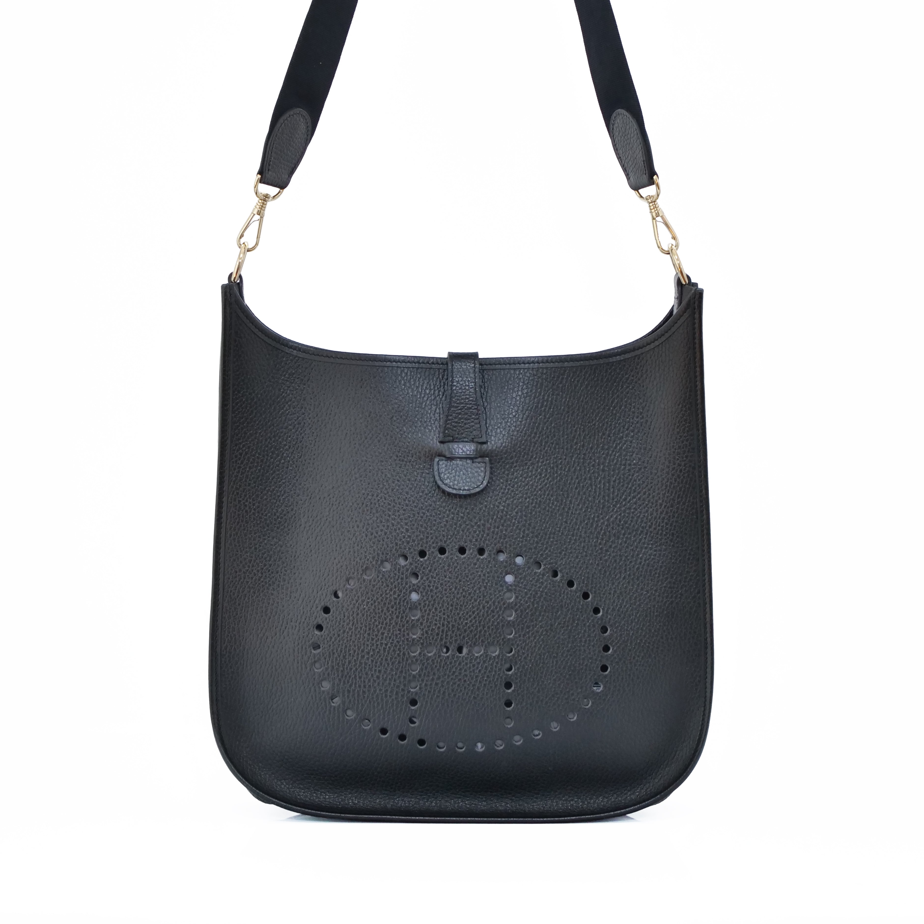 HERMÈS Evelyne 1 GM Black Ardennes □A Stamp