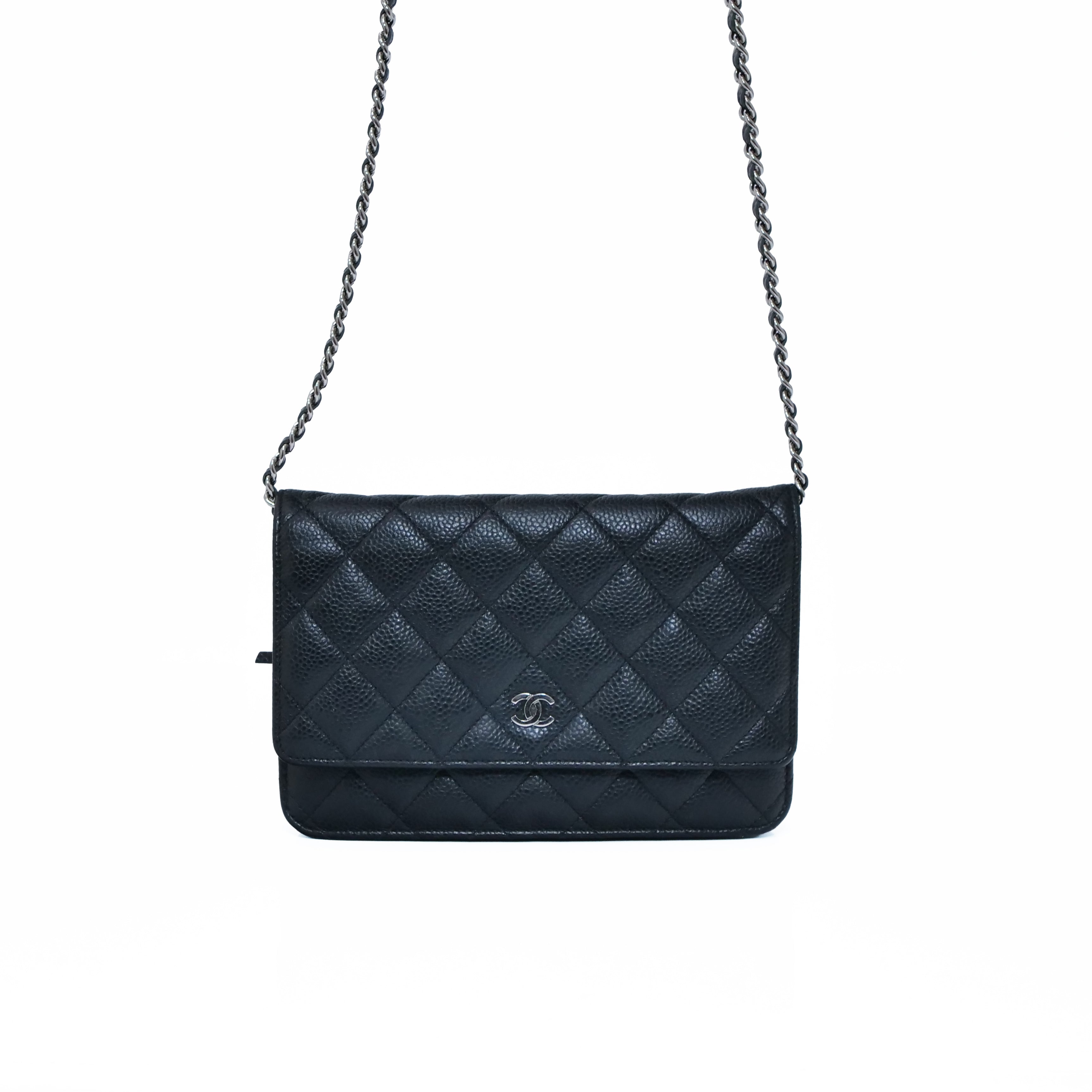 CHANEL Caviar Leather Chain Wallet Black 25-Series