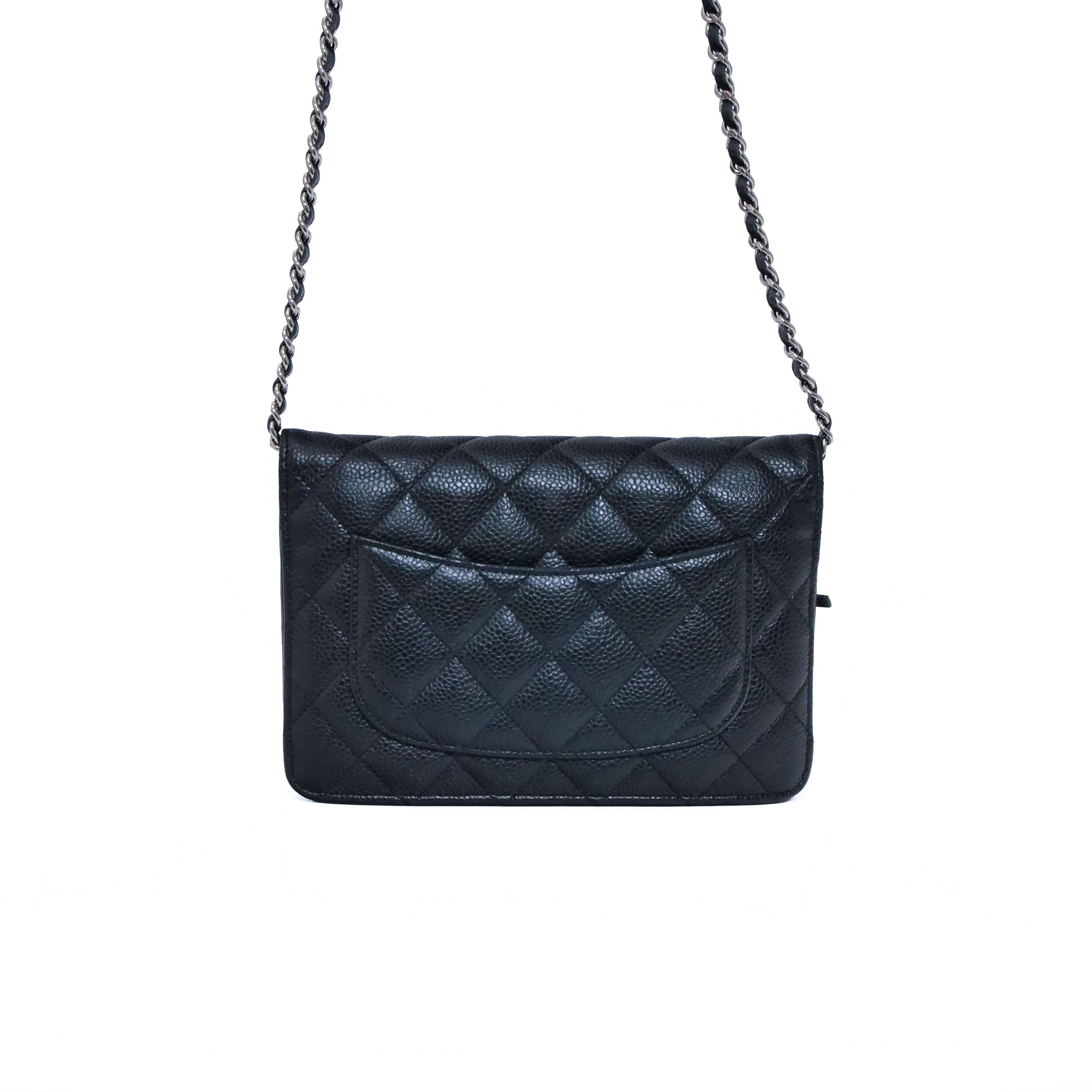 CHANEL Caviar Leather Chain Wallet Black 25-Series