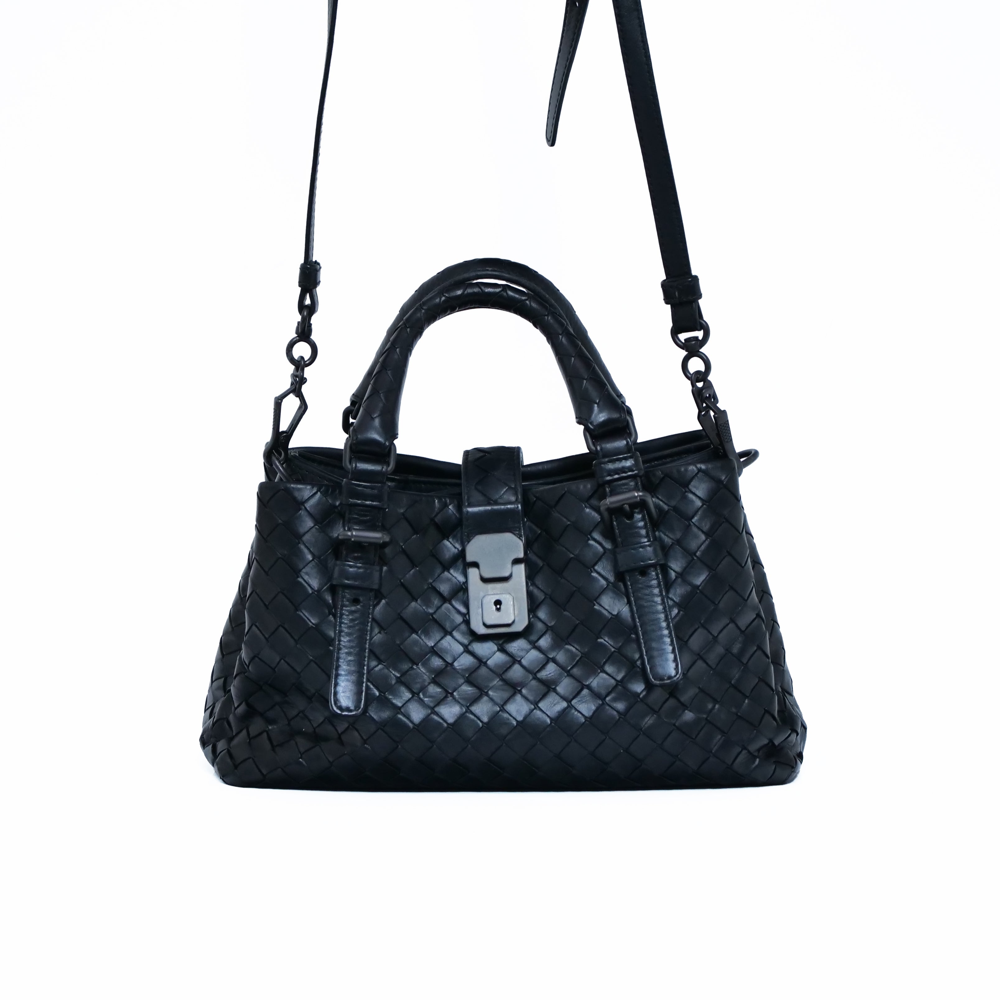 BOTTEGA VENETA Baby Roma Intrecciato 2-Way Bag Black
