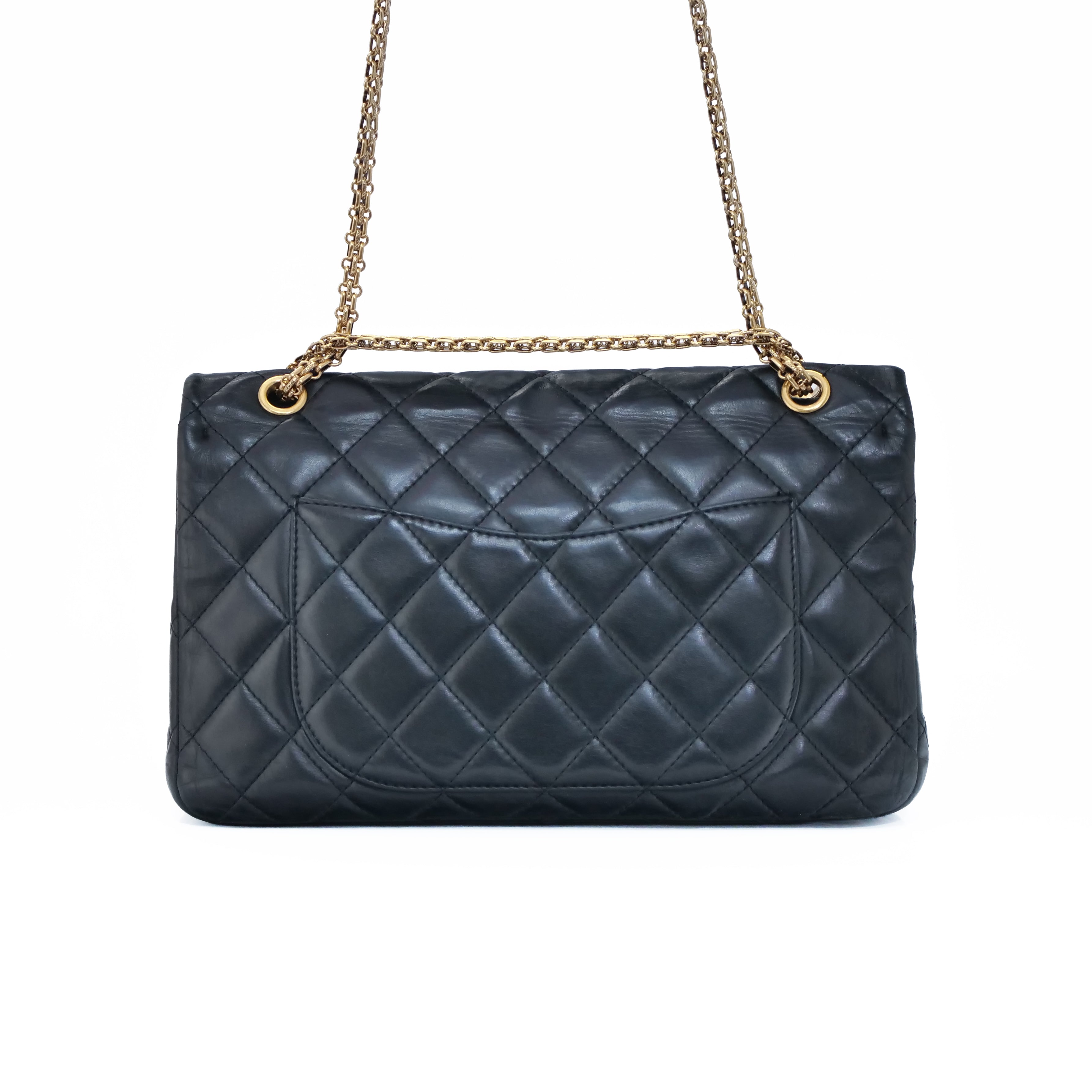 CHANEL 2.55 Matelassé Double Flap Chain Bag Lambskin Black