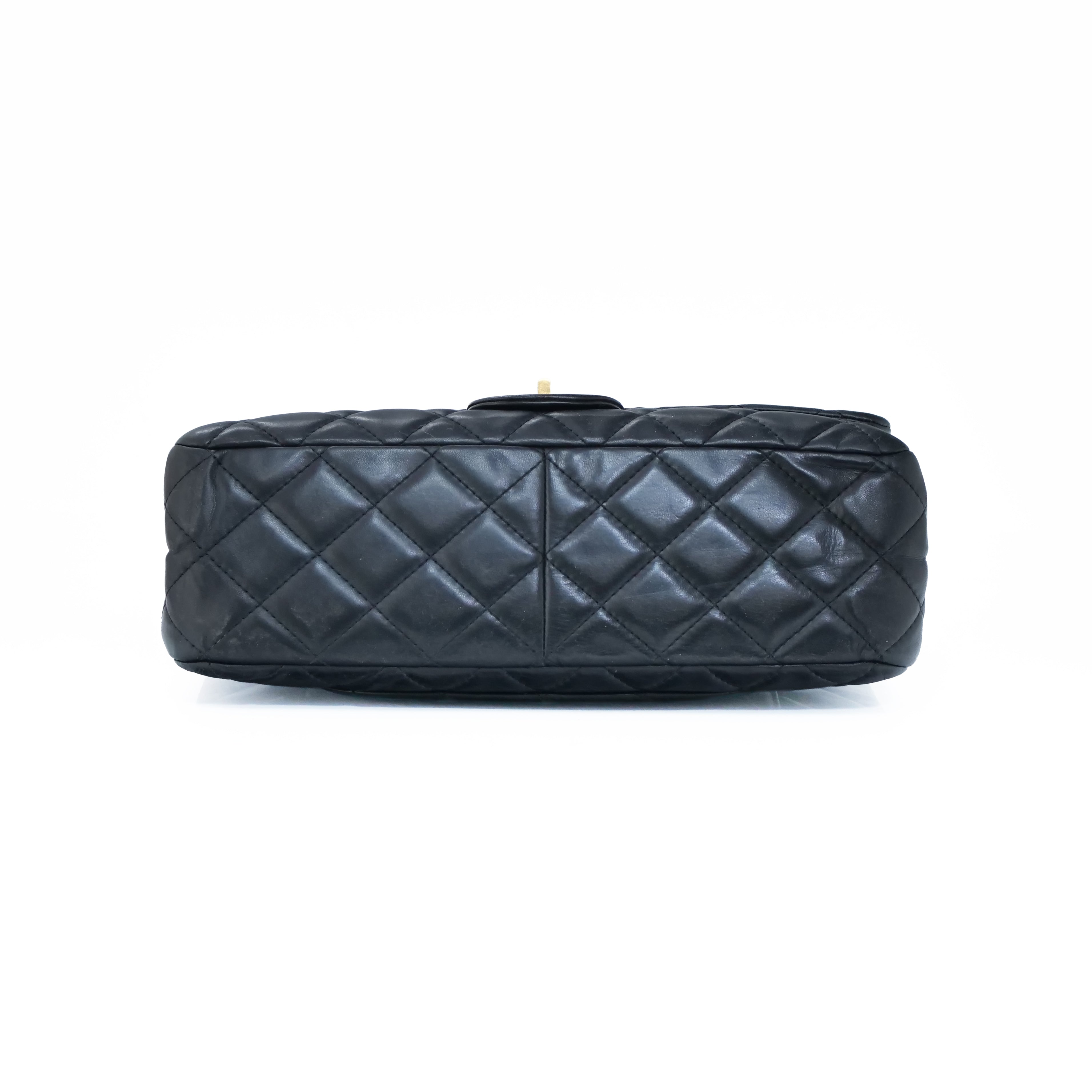 CHANEL 2.55 Matelassé Double Flap Chain Bag Lambskin Black