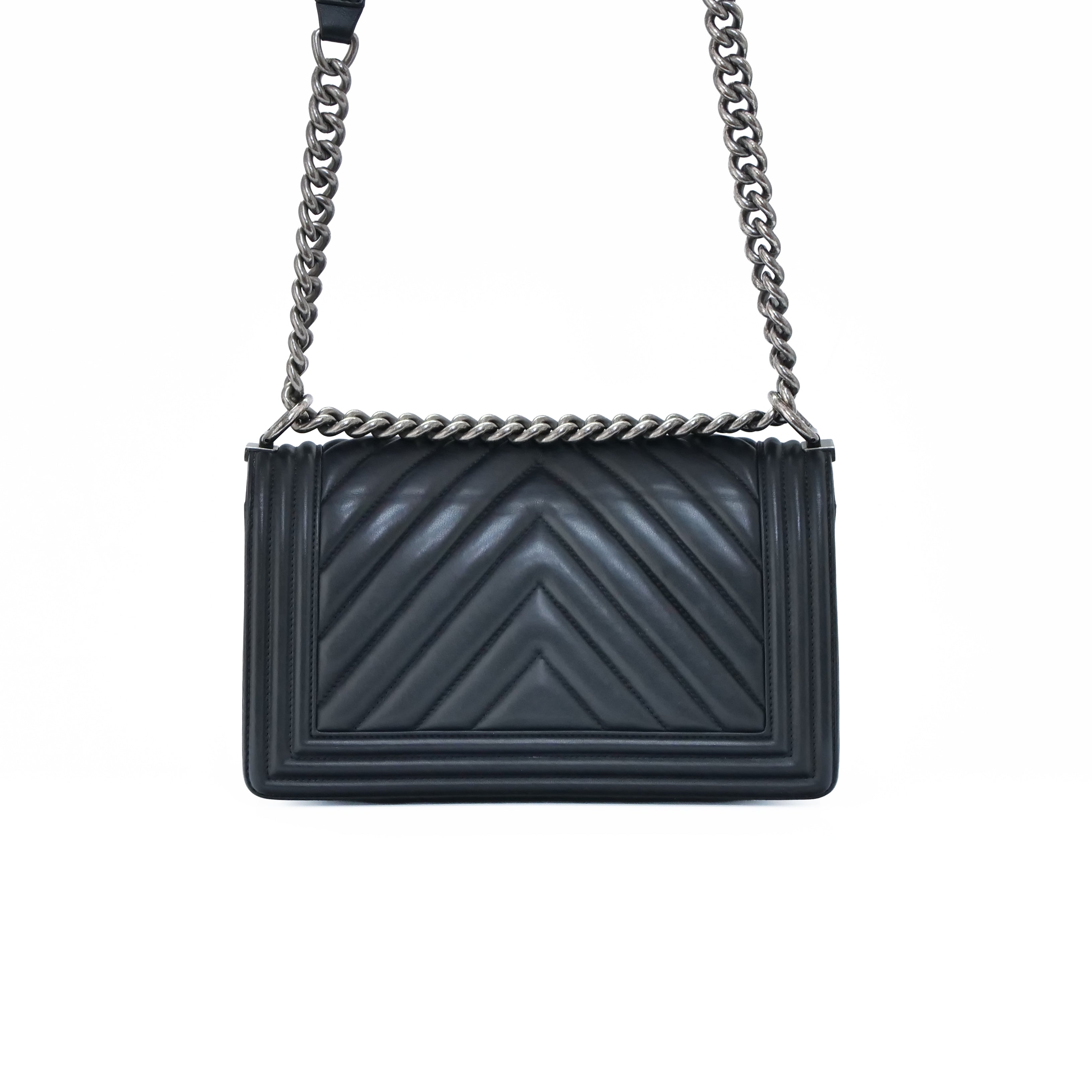 CHANEL Boy Chanel Chevron Chain Shoulder Bag Lambskin