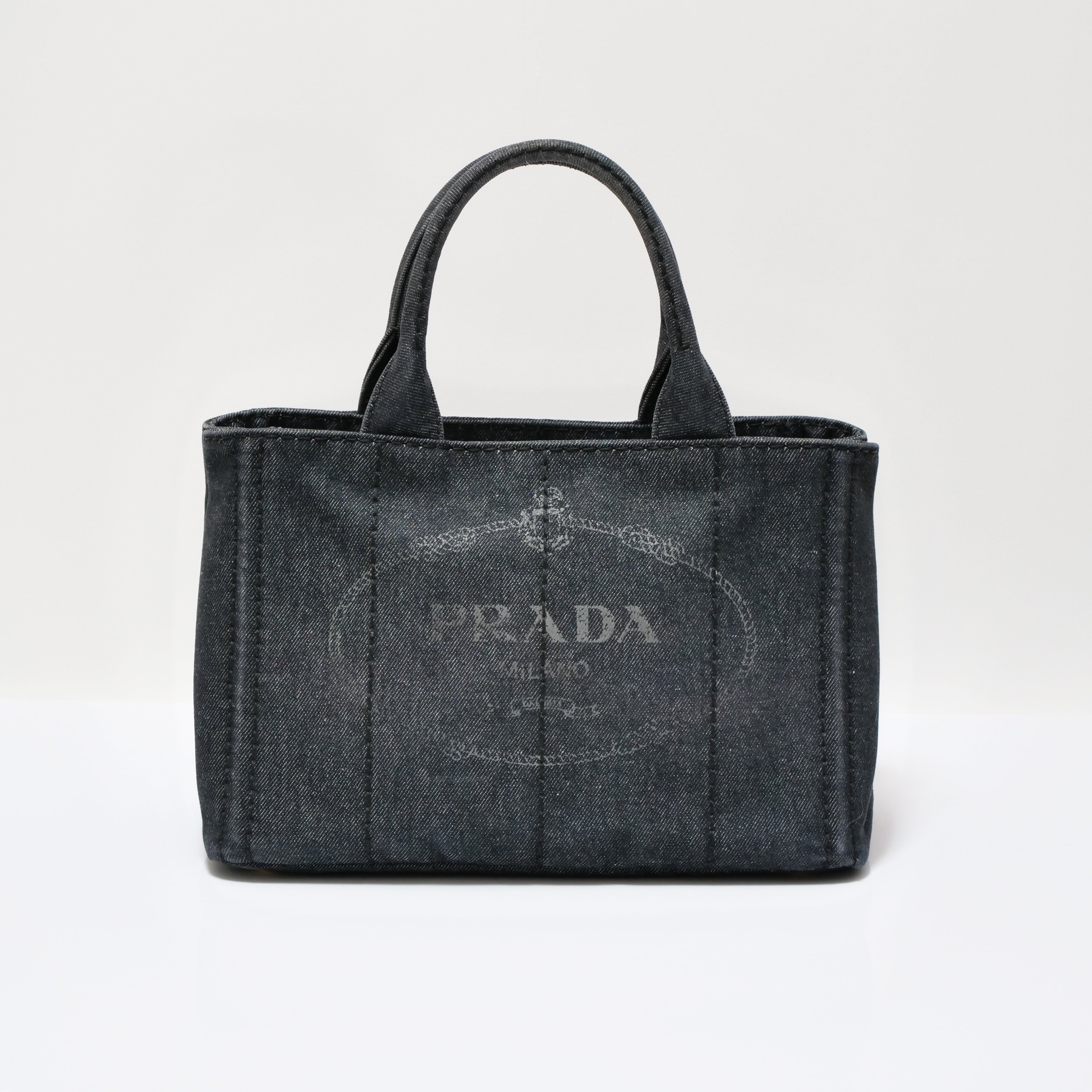 PRADA Canapa Denim Hand Bag Black