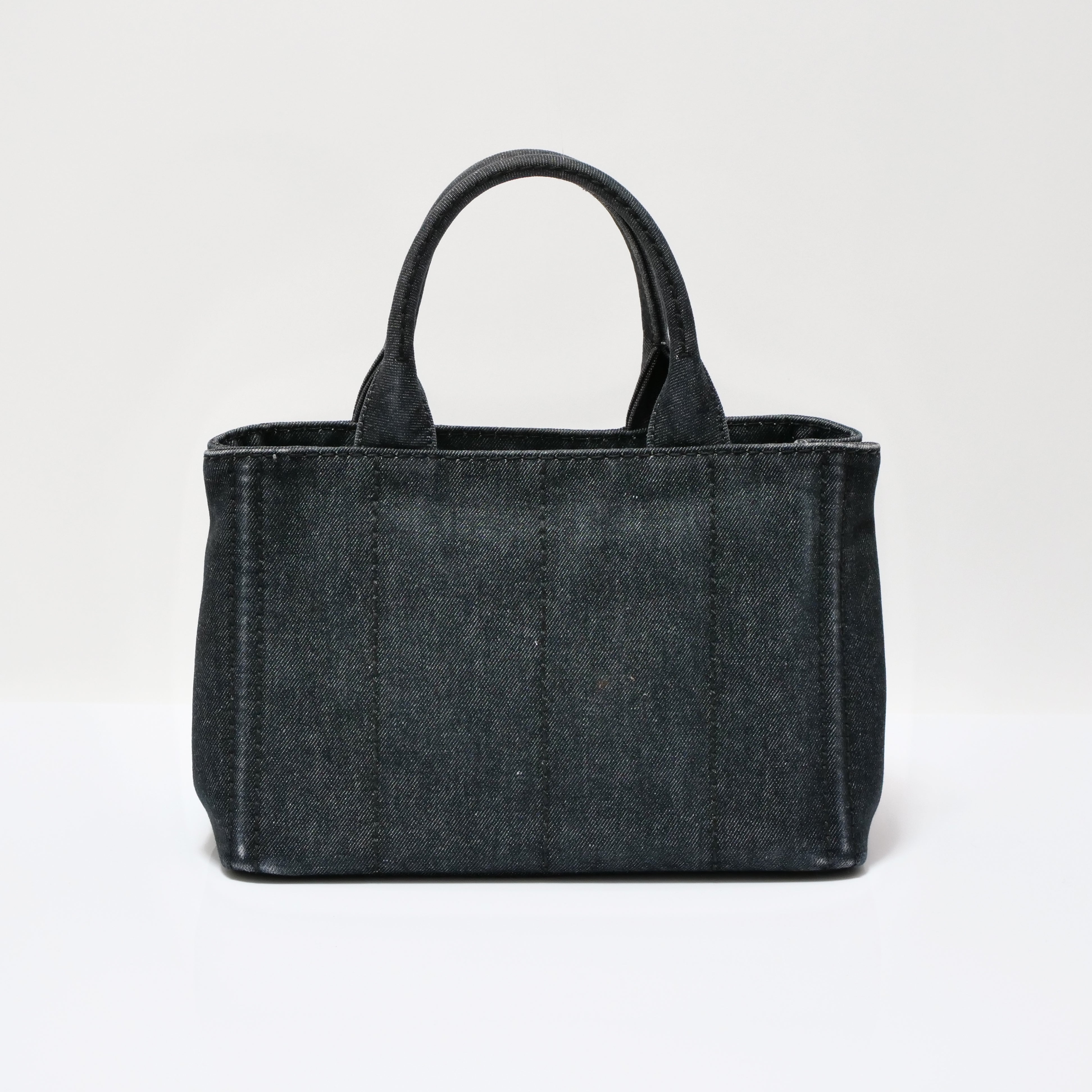 PRADA Canapa Denim Hand Bag Black
