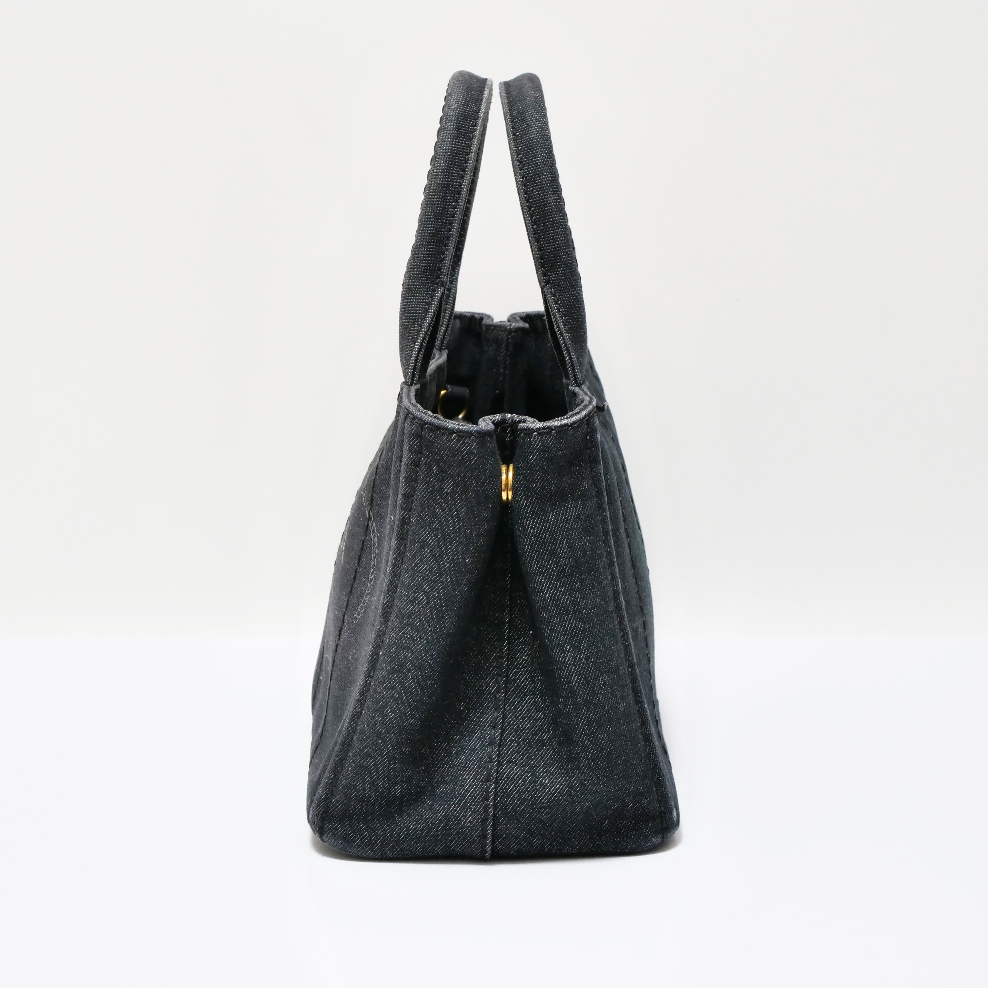 PRADA Canapa Denim Hand Bag Black