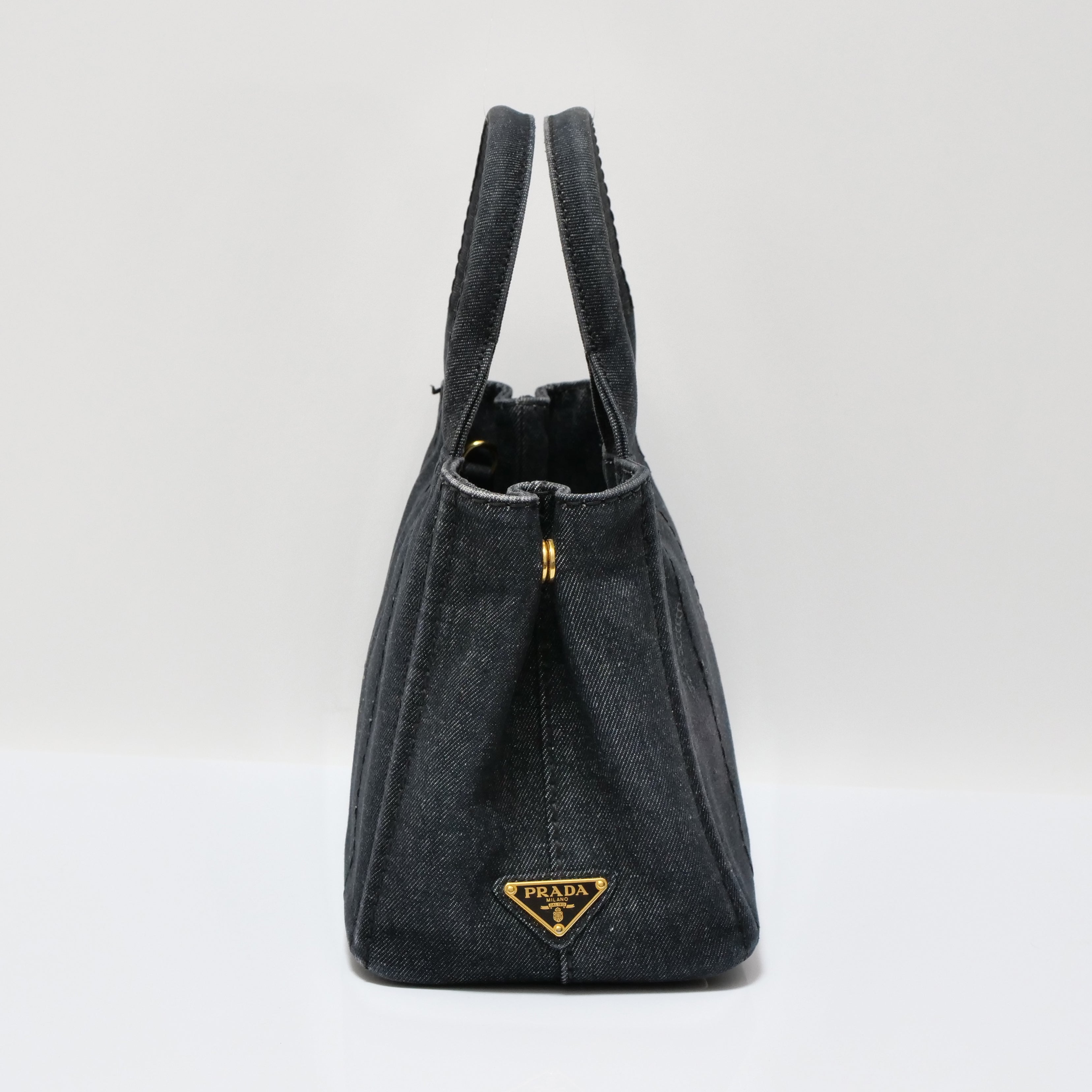 PRADA Canapa Denim Hand Bag Black