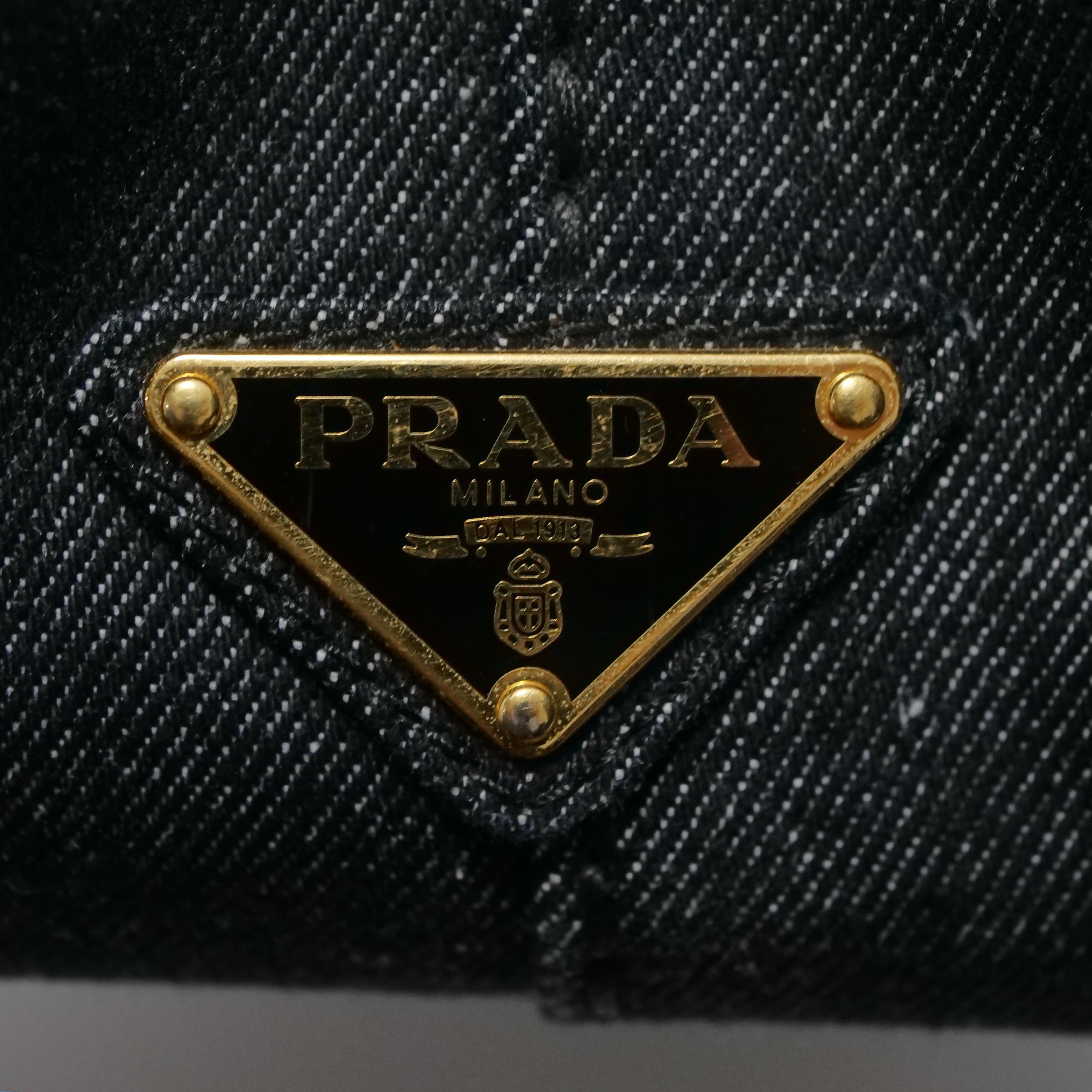 PRADA Canapa Denim Hand Bag Black