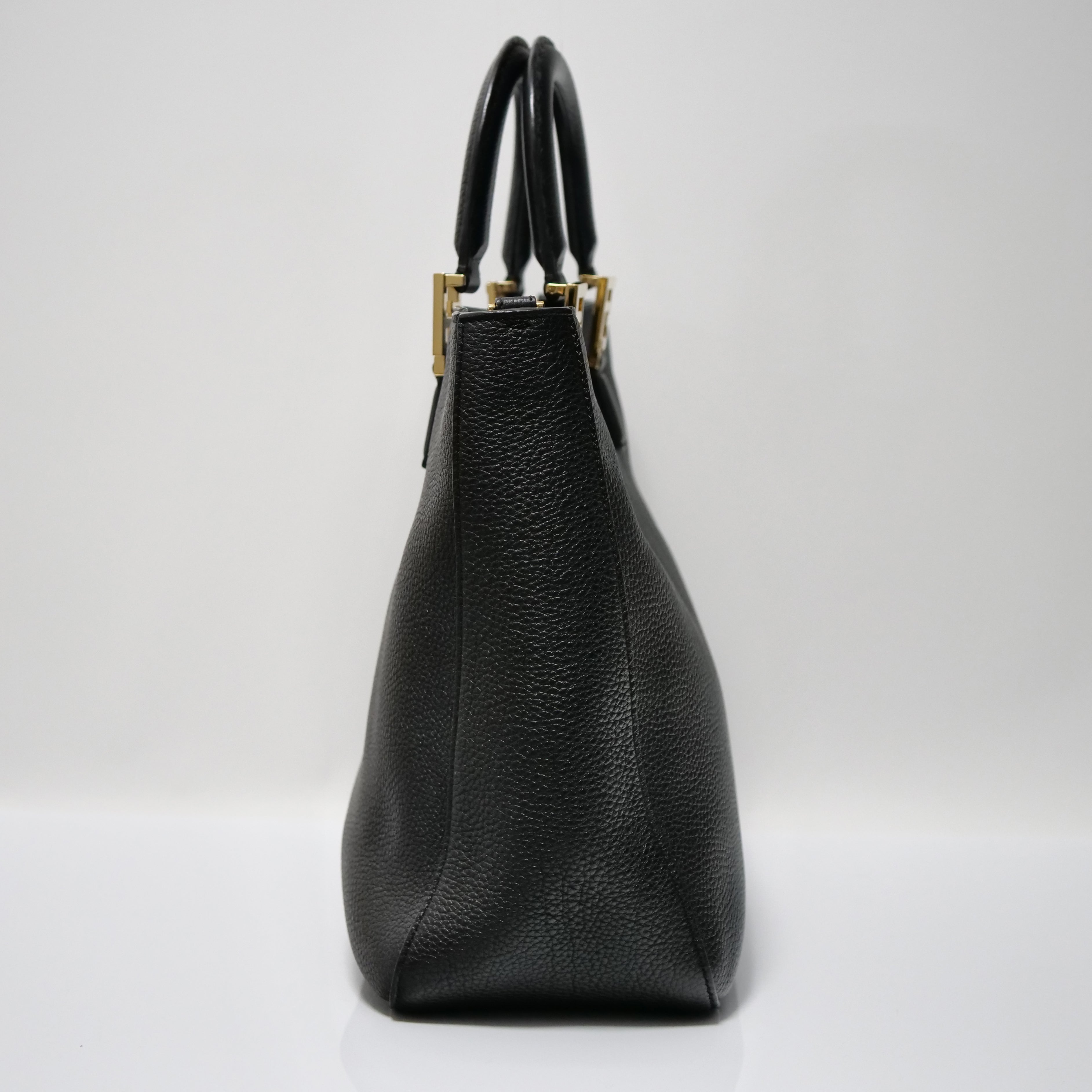 FENDI Selleria FF Tote 2-Way Bag Leather Black