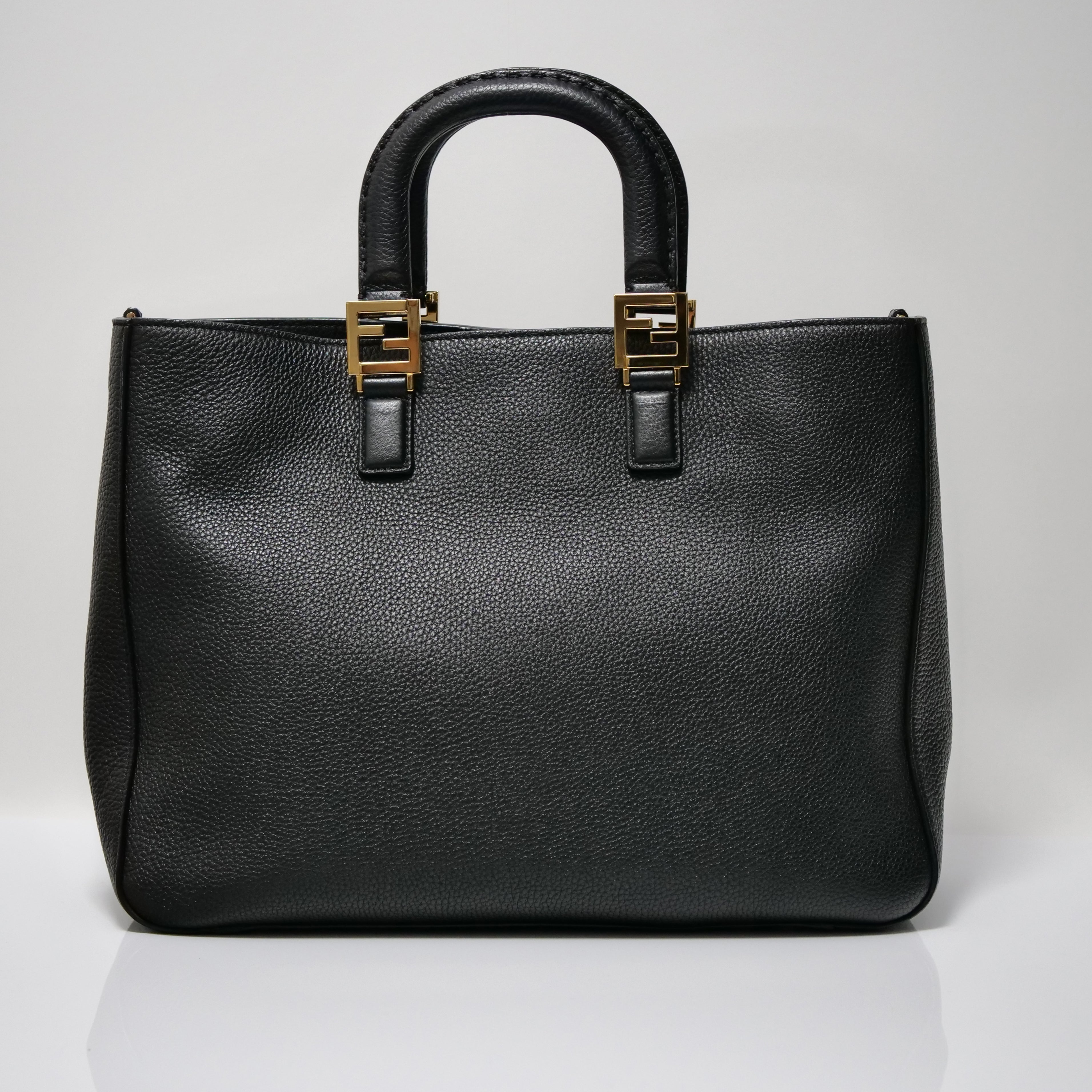 FENDI Selleria FF Tote 2-Way Bag Leather Black