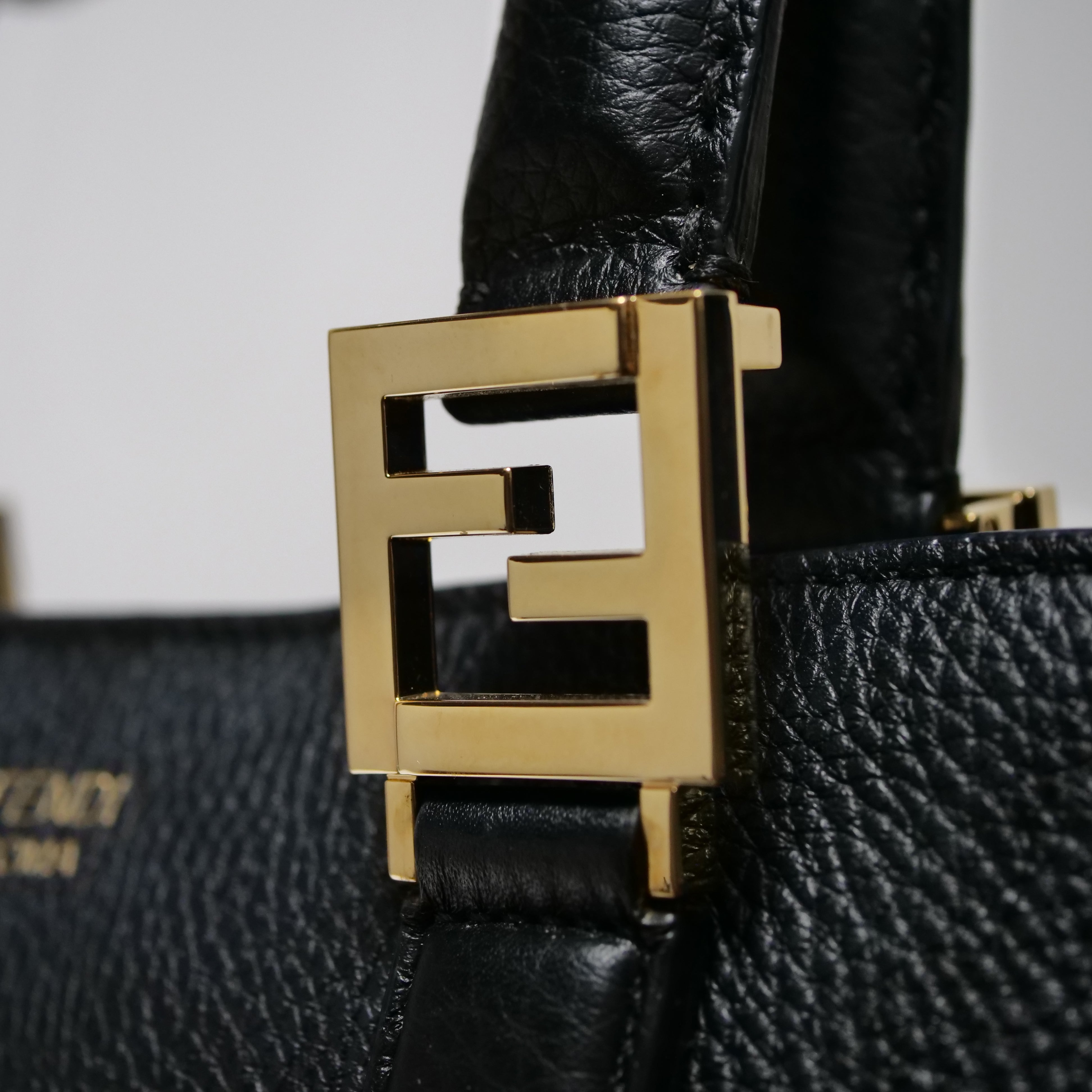 FENDI Selleria FF Tote 2-Way Bag Leather Black