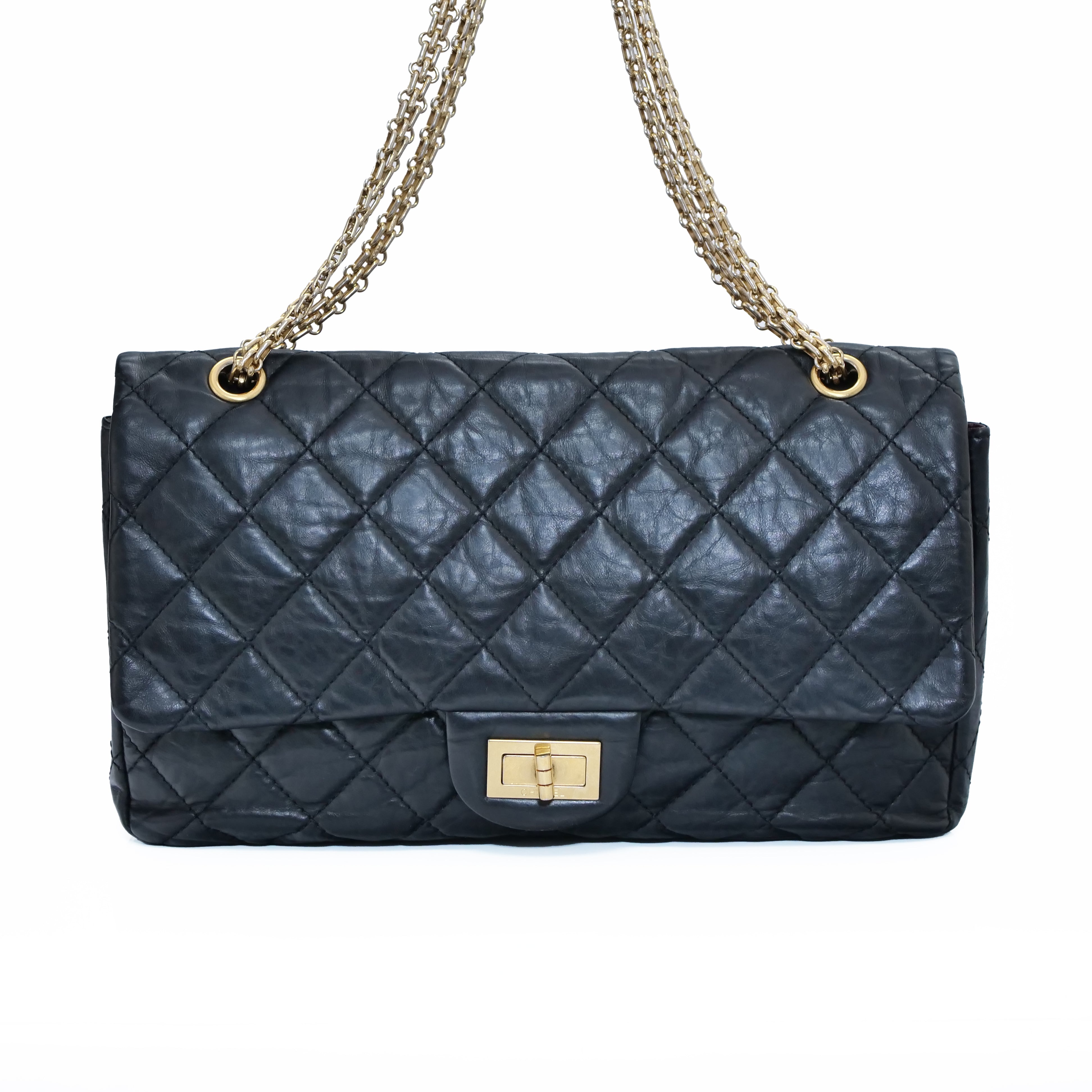CHANEL 2.55 Matelassé W Flap shoulder Bag Black