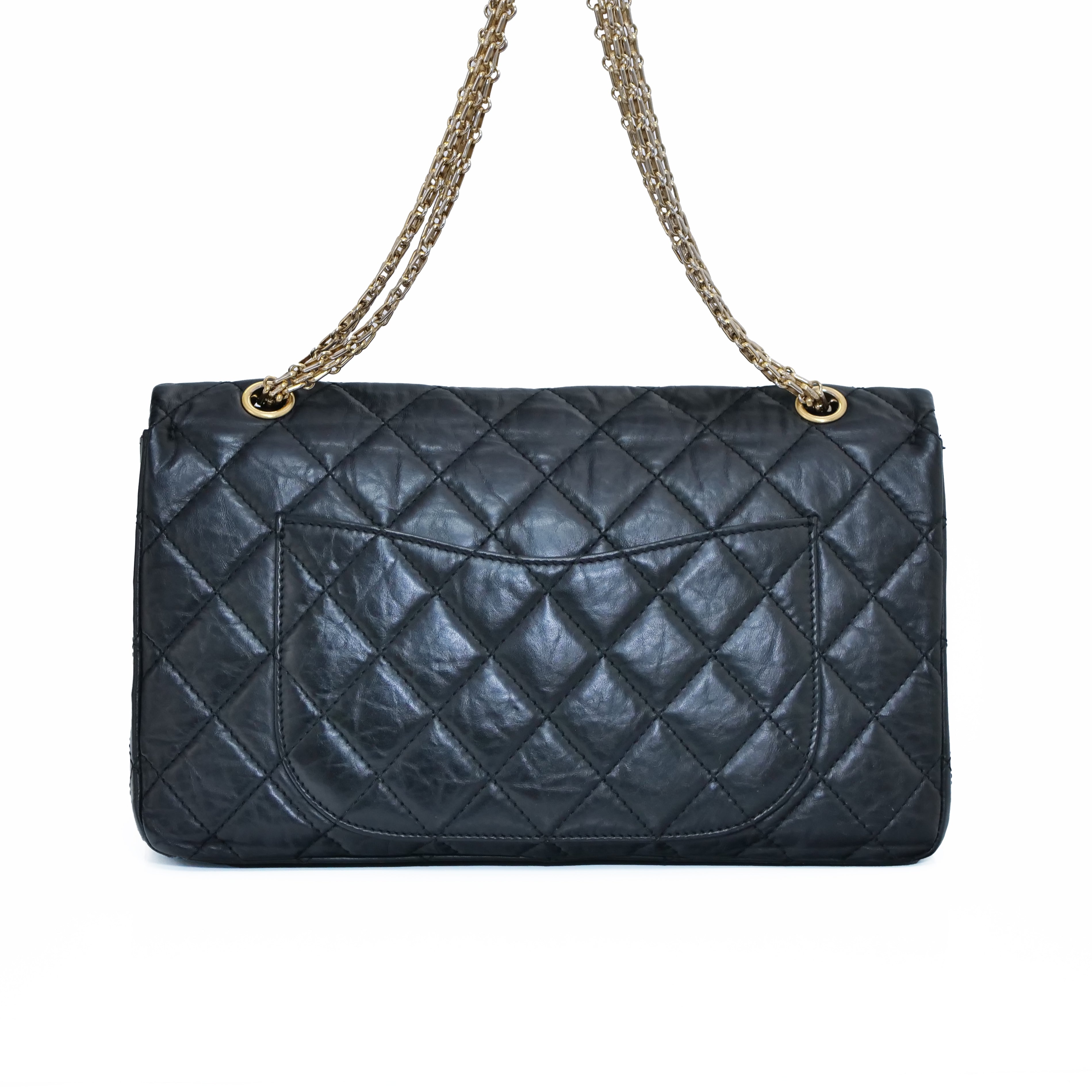 CHANEL 2.55 Matelassé W Flap shoulder Bag Black