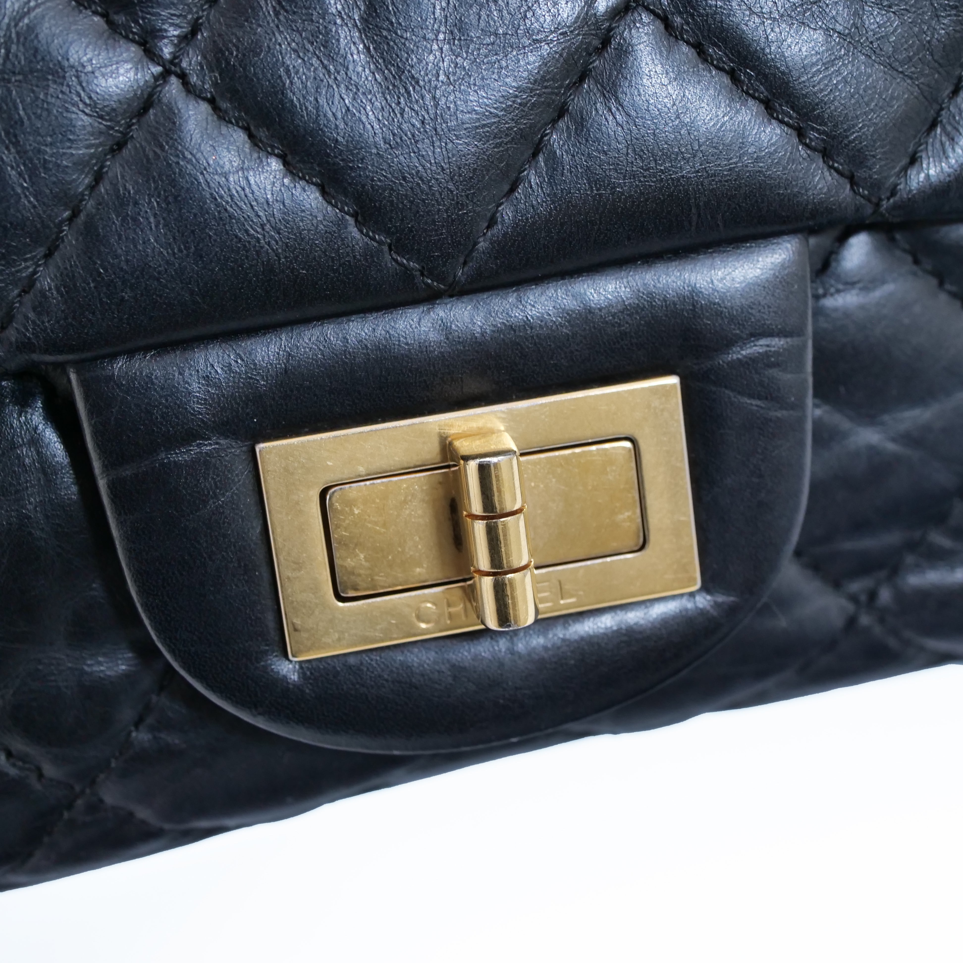 CHANEL 2.55 Matelassé W Flap shoulder Bag Black