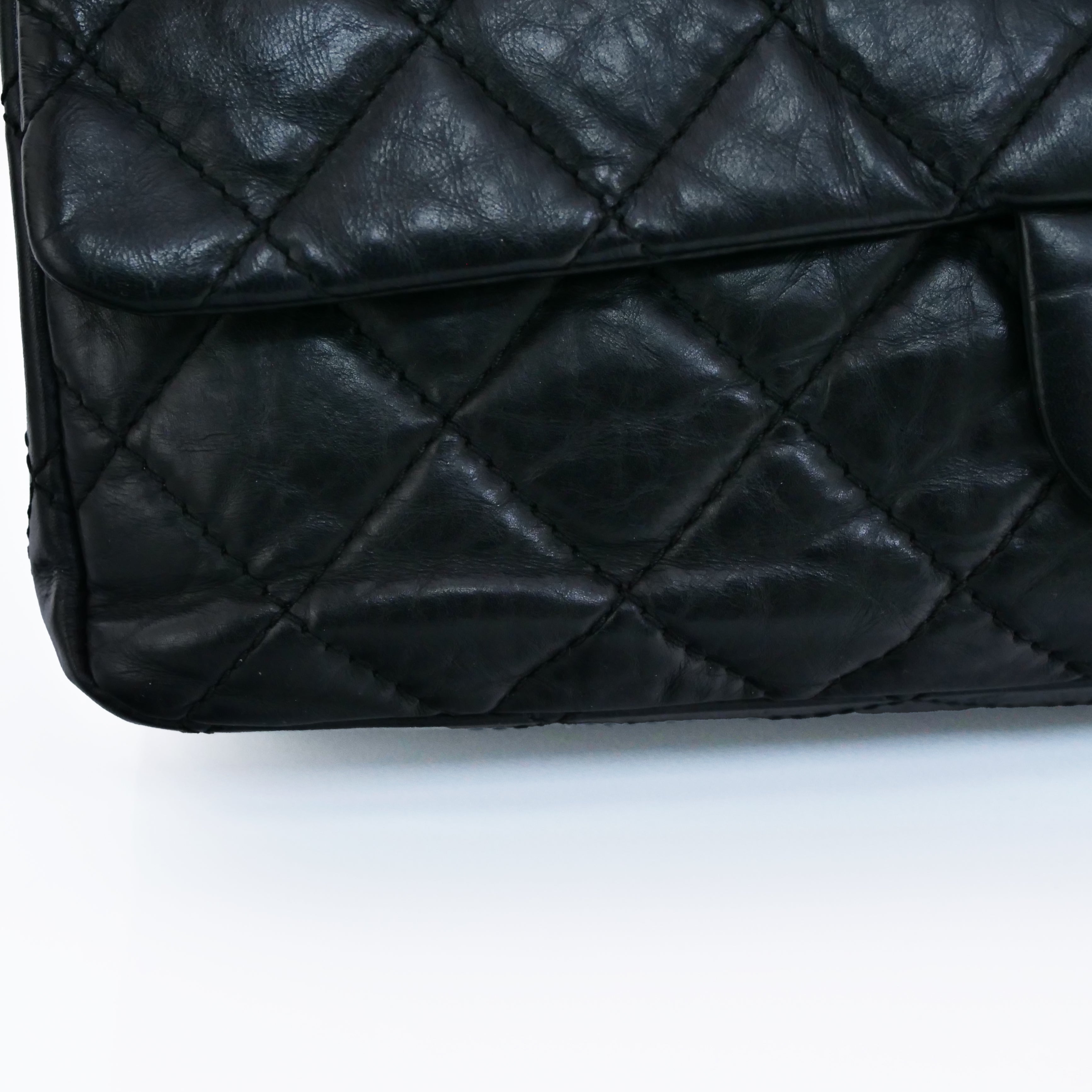 CHANEL 2.55 Matelassé W Flap shoulder Bag Black