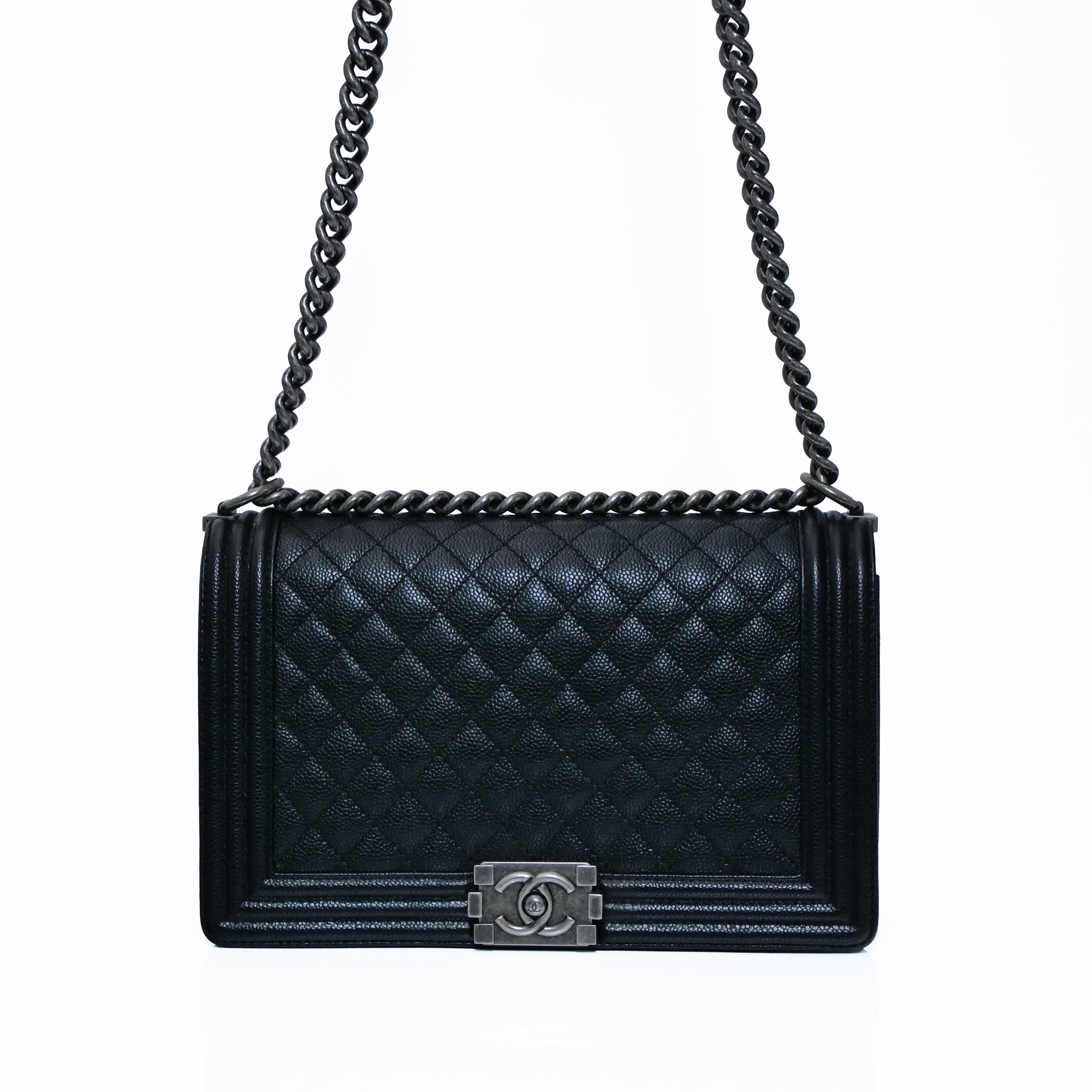 CHANEL Boy Chanel Caviar Leather Chain Bag