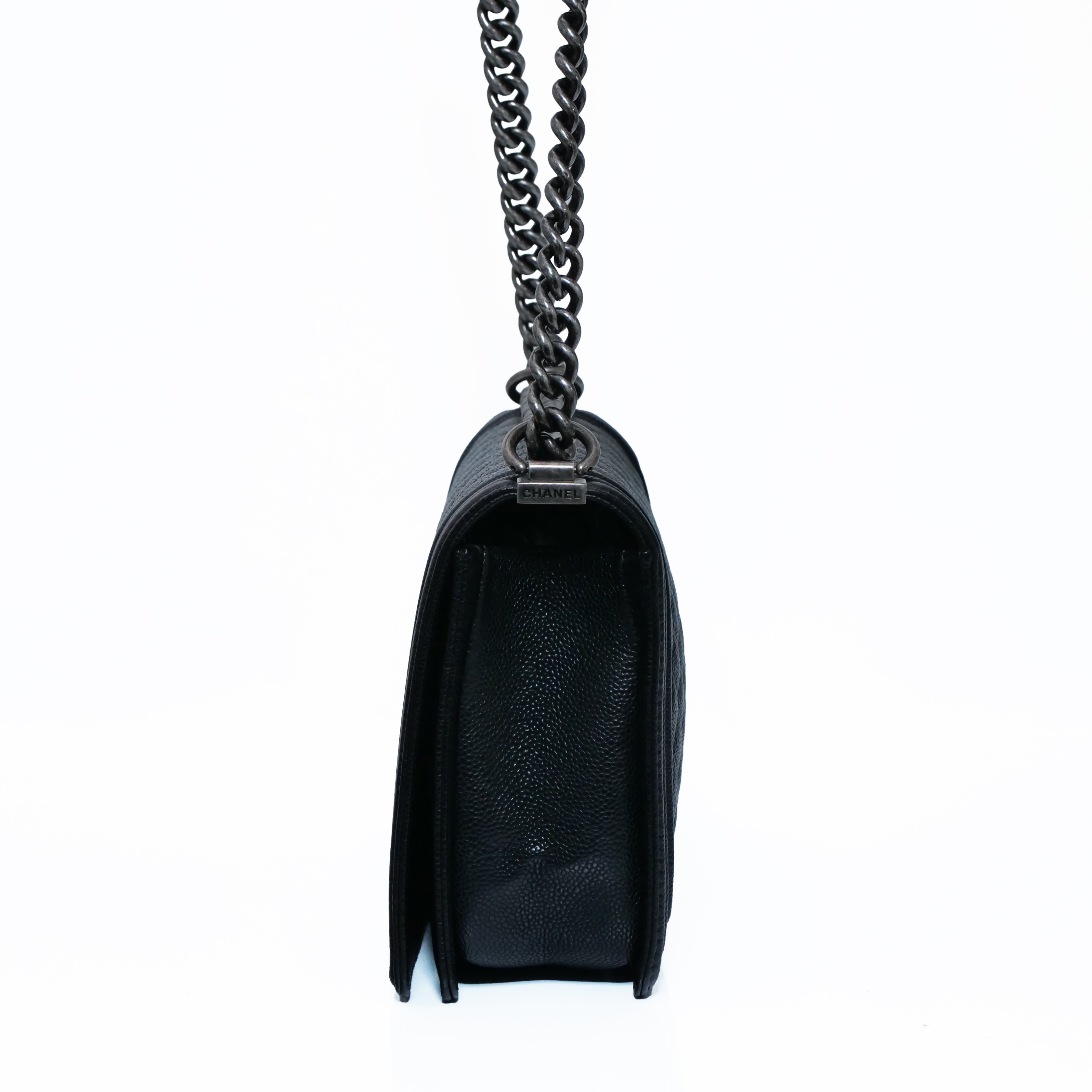 CHANEL Boy Chanel Caviar Leather Chain Bag