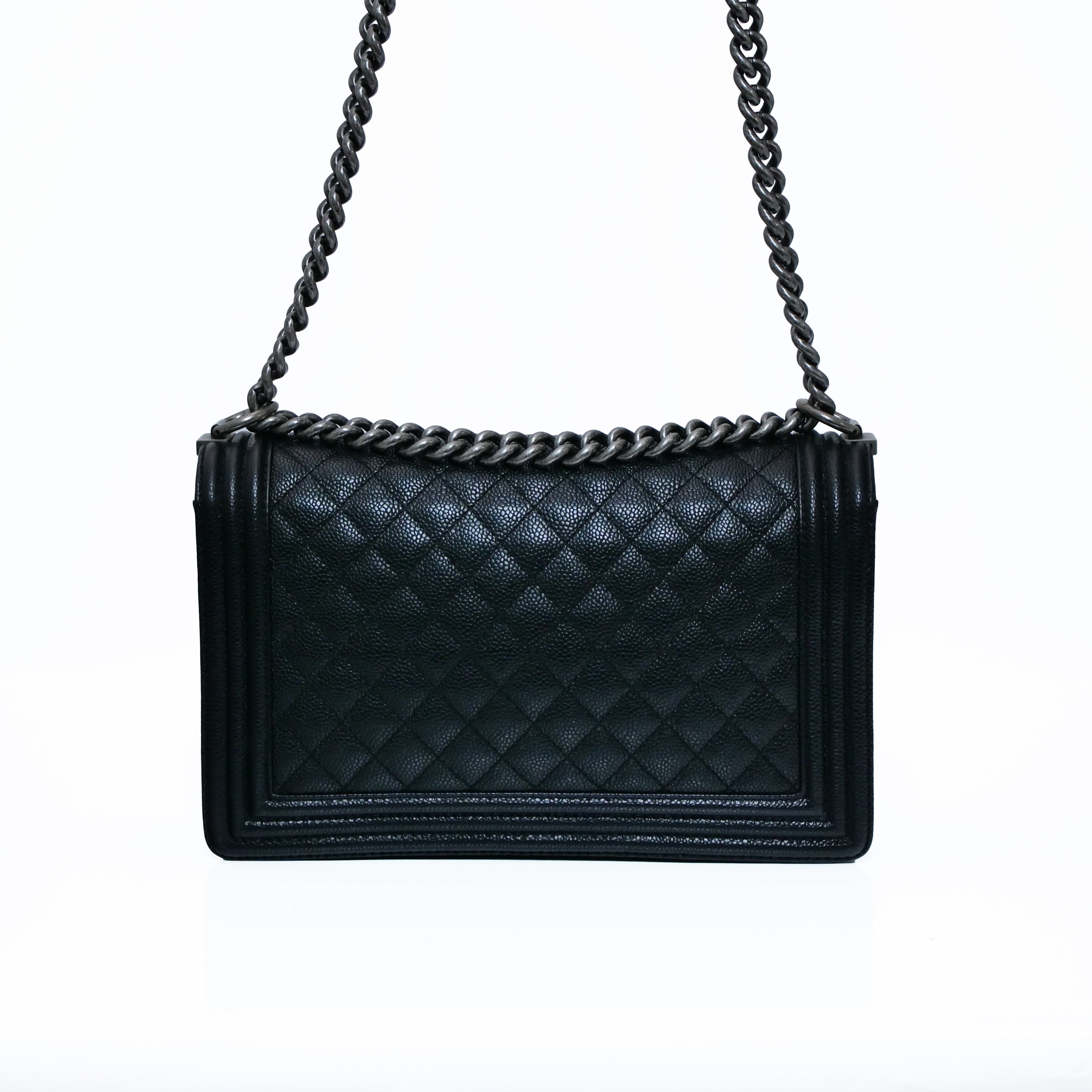 CHANEL Boy Chanel Caviar Leather Chain Bag