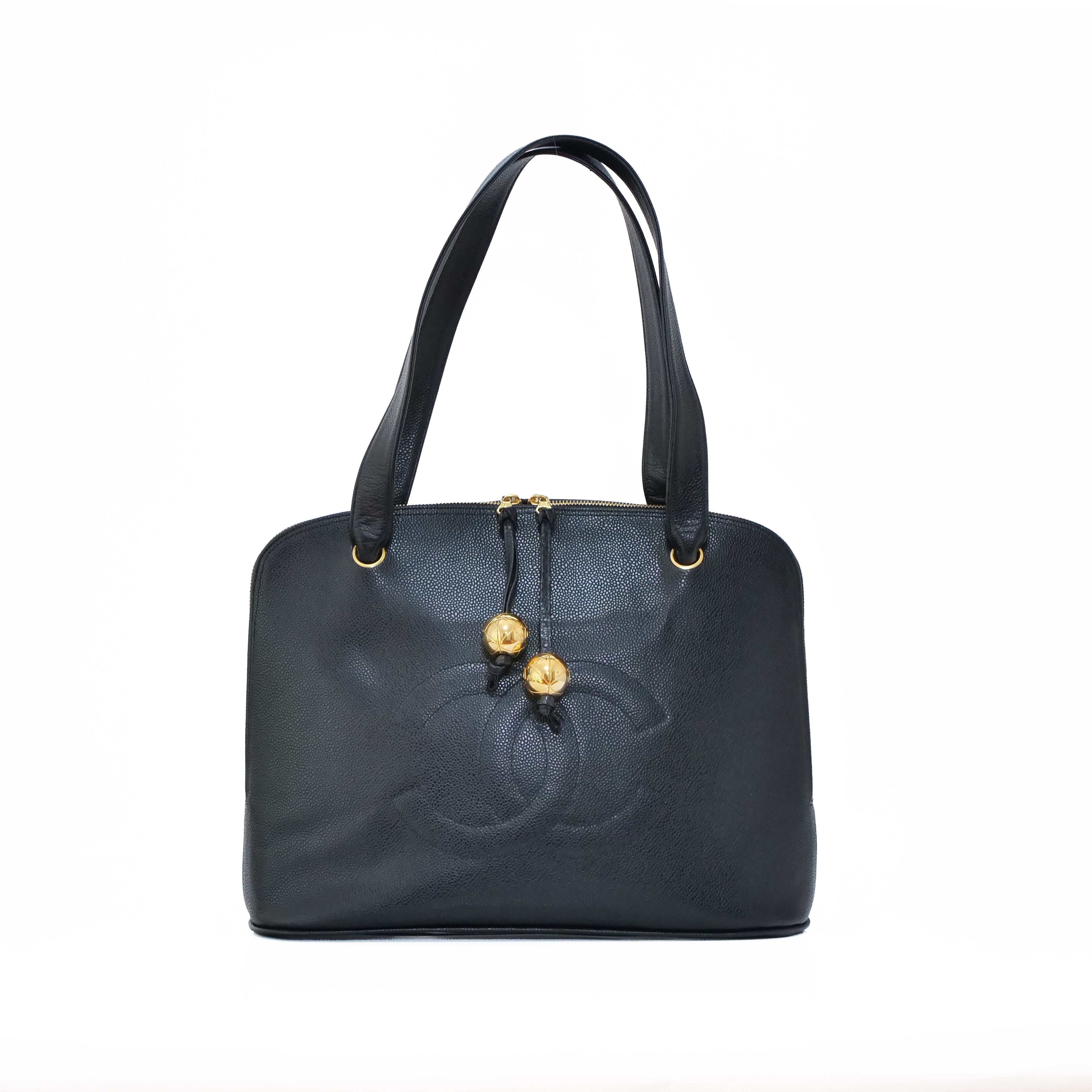 CHANEL Caviar Leather Coco Ball Tote Bag Black