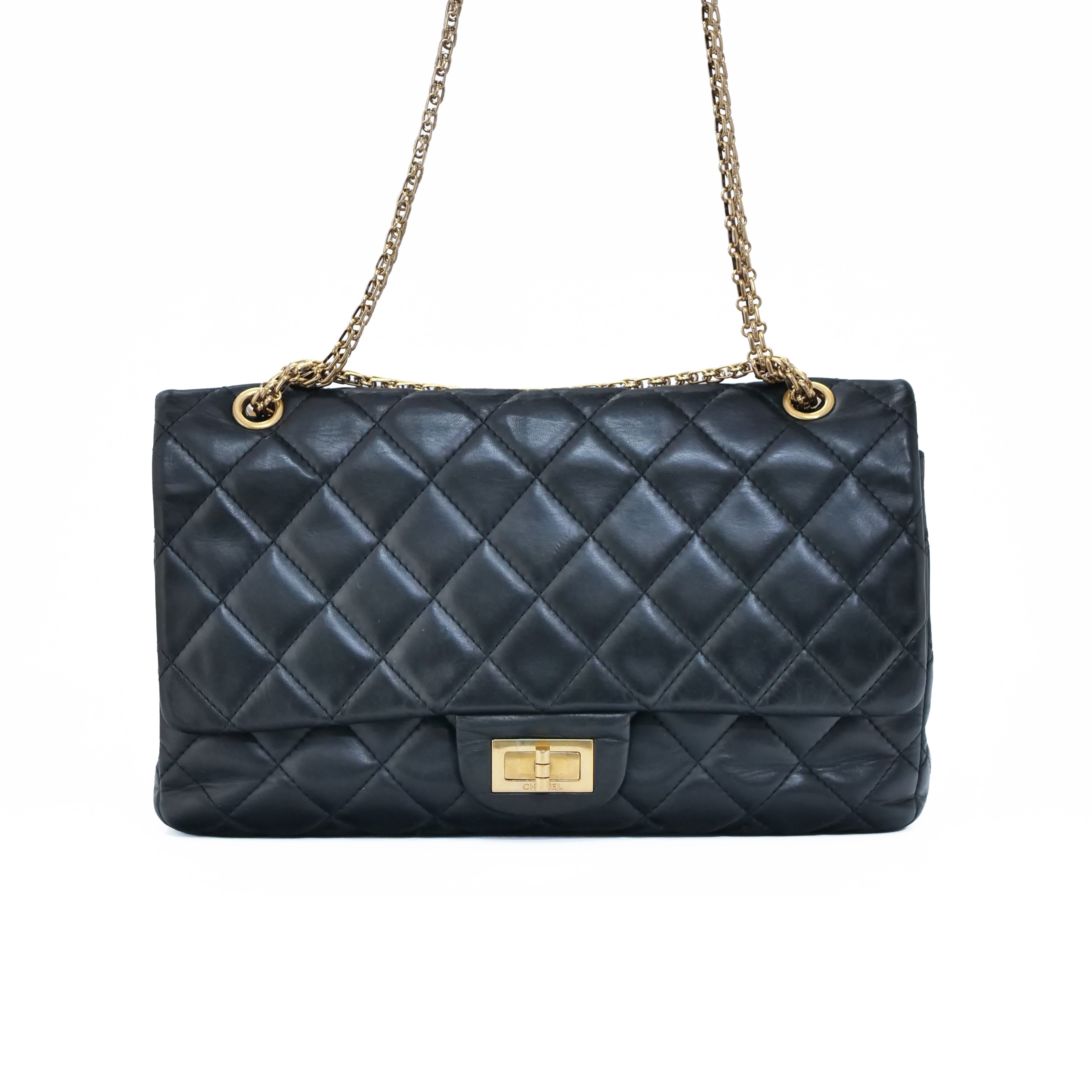 CHANEL 2.55 Matelassé Double Flap Chain Bag Lambskin Black