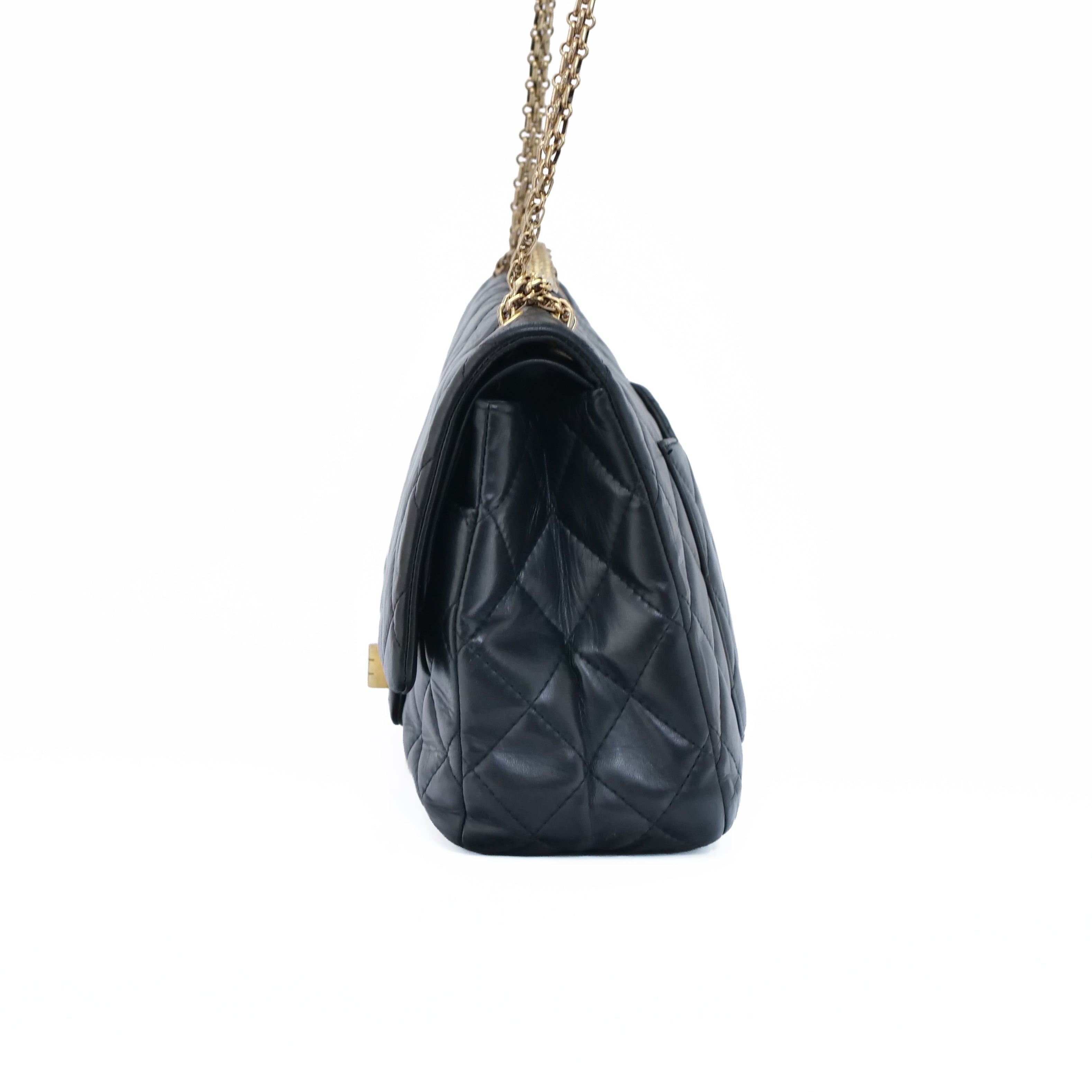 CHANEL 2.55 Matelassé Double Flap Chain Bag Lambskin Black