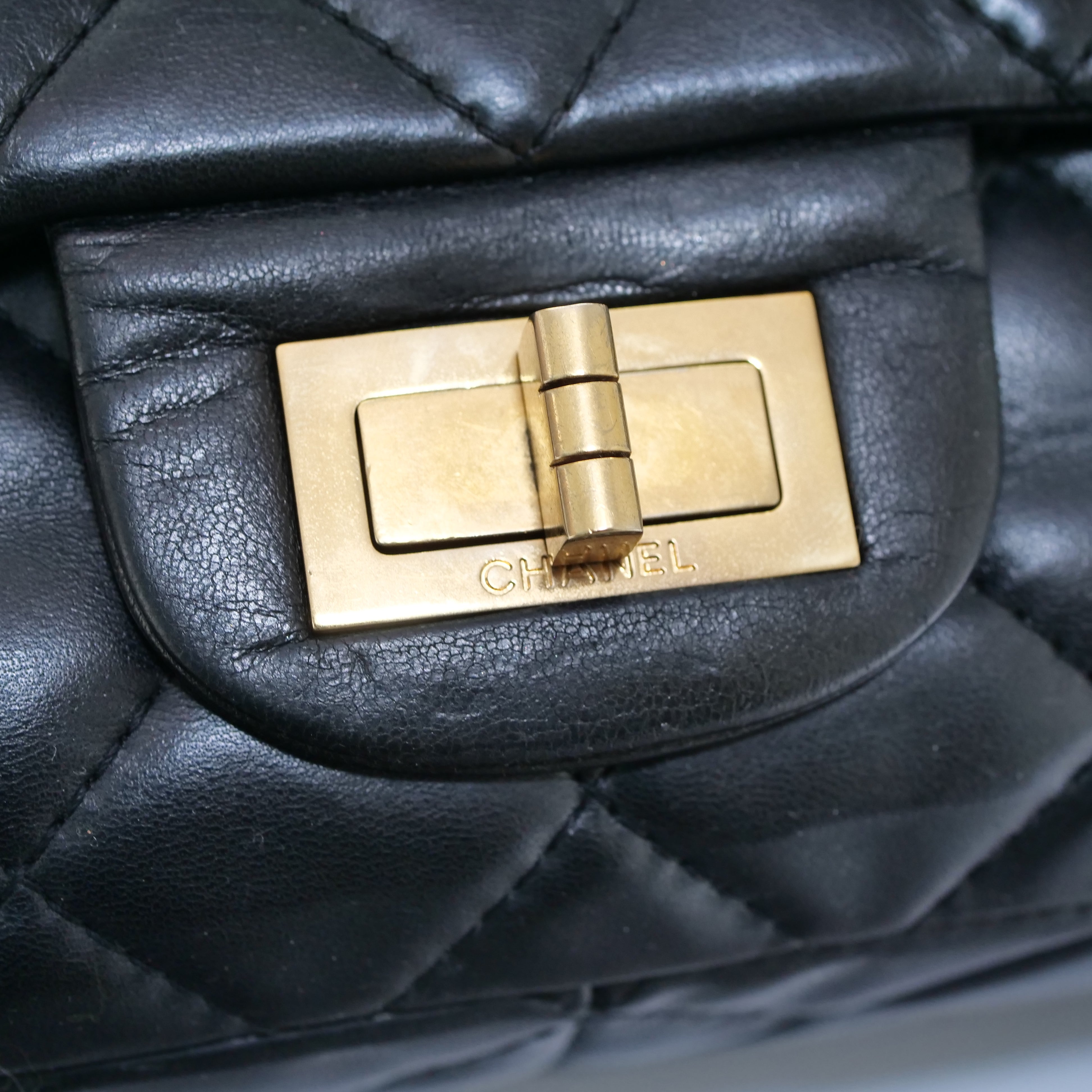 CHANEL 2.55 Matelassé Double Flap Chain Bag Lambskin Black