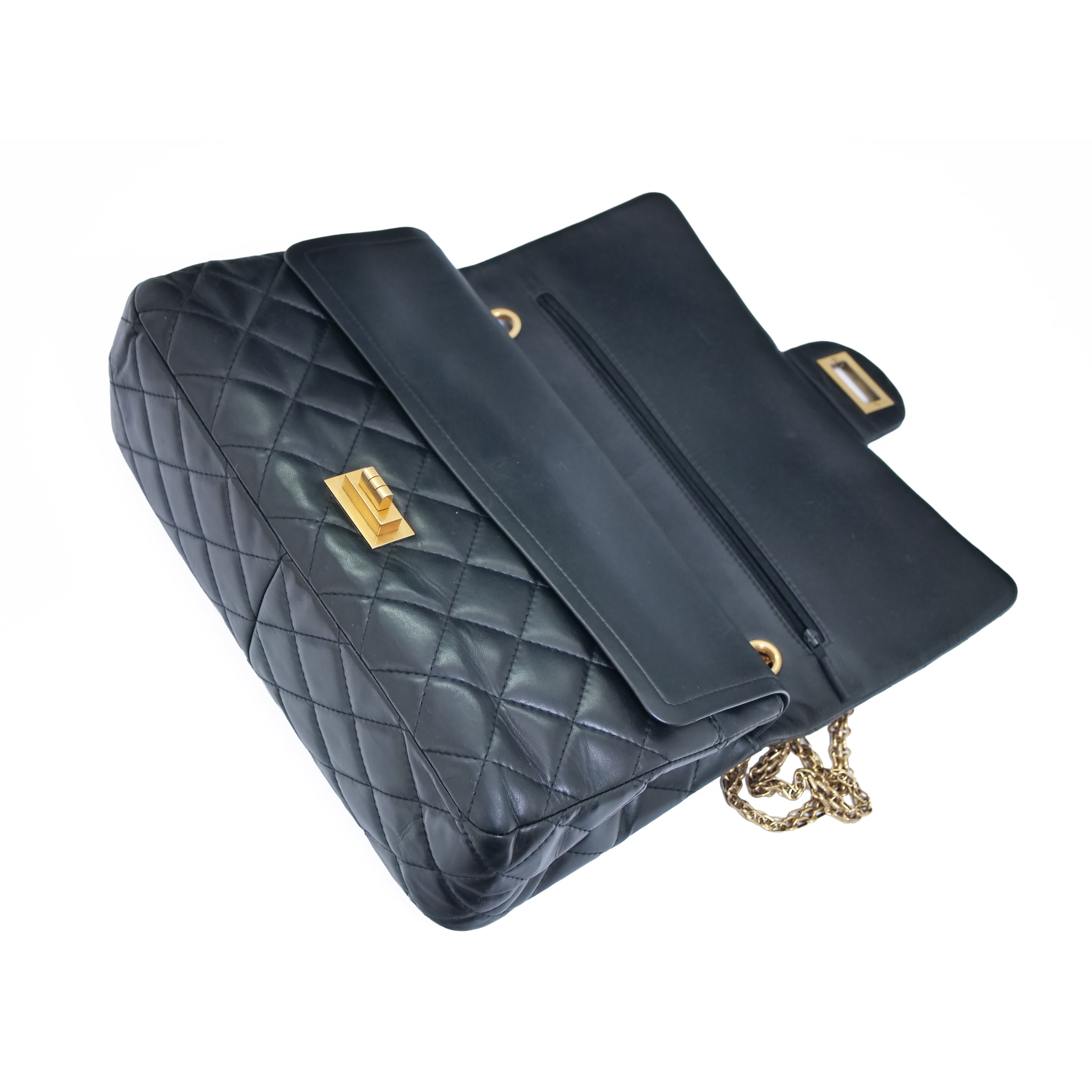 CHANEL 2.55 Matelassé Double Flap Chain Bag Lambskin Black
