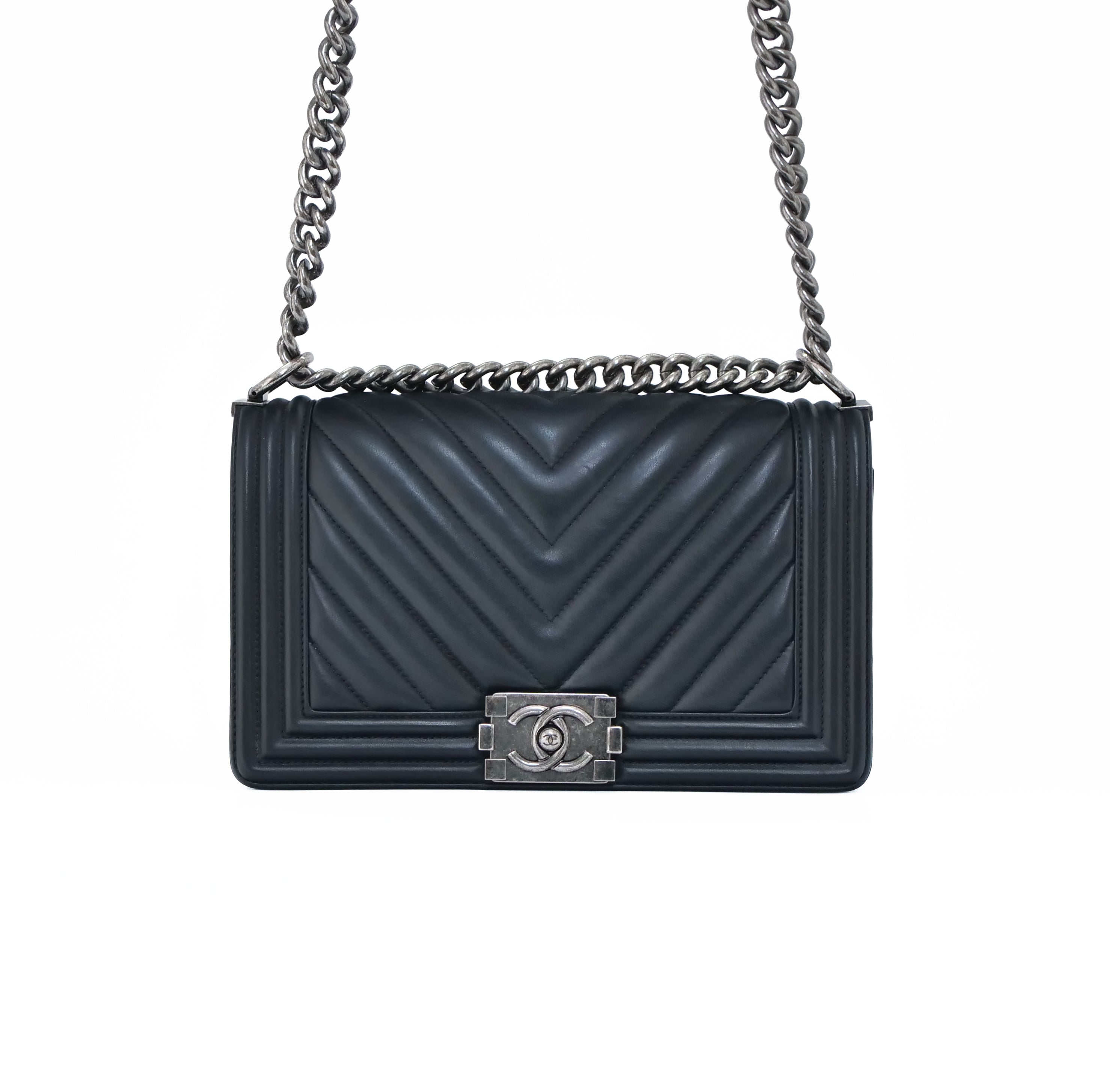 CHANEL Boy Chanel Chevron Chain Shoulder Bag Lambskin
