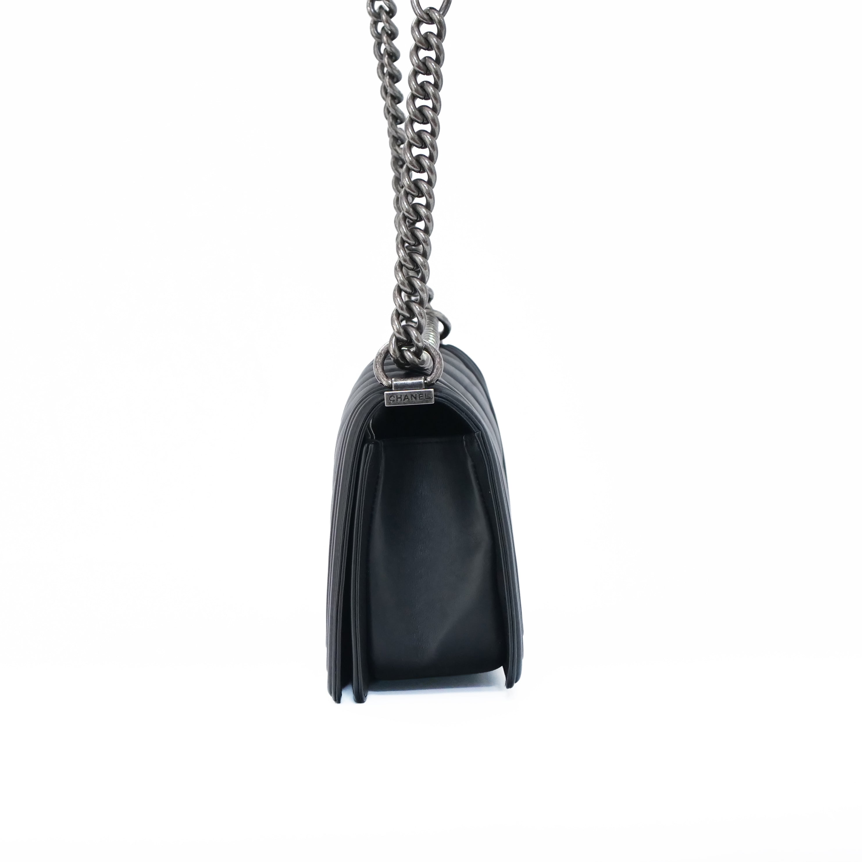 CHANEL Boy Chanel Chevron Chain Shoulder Bag Lambskin